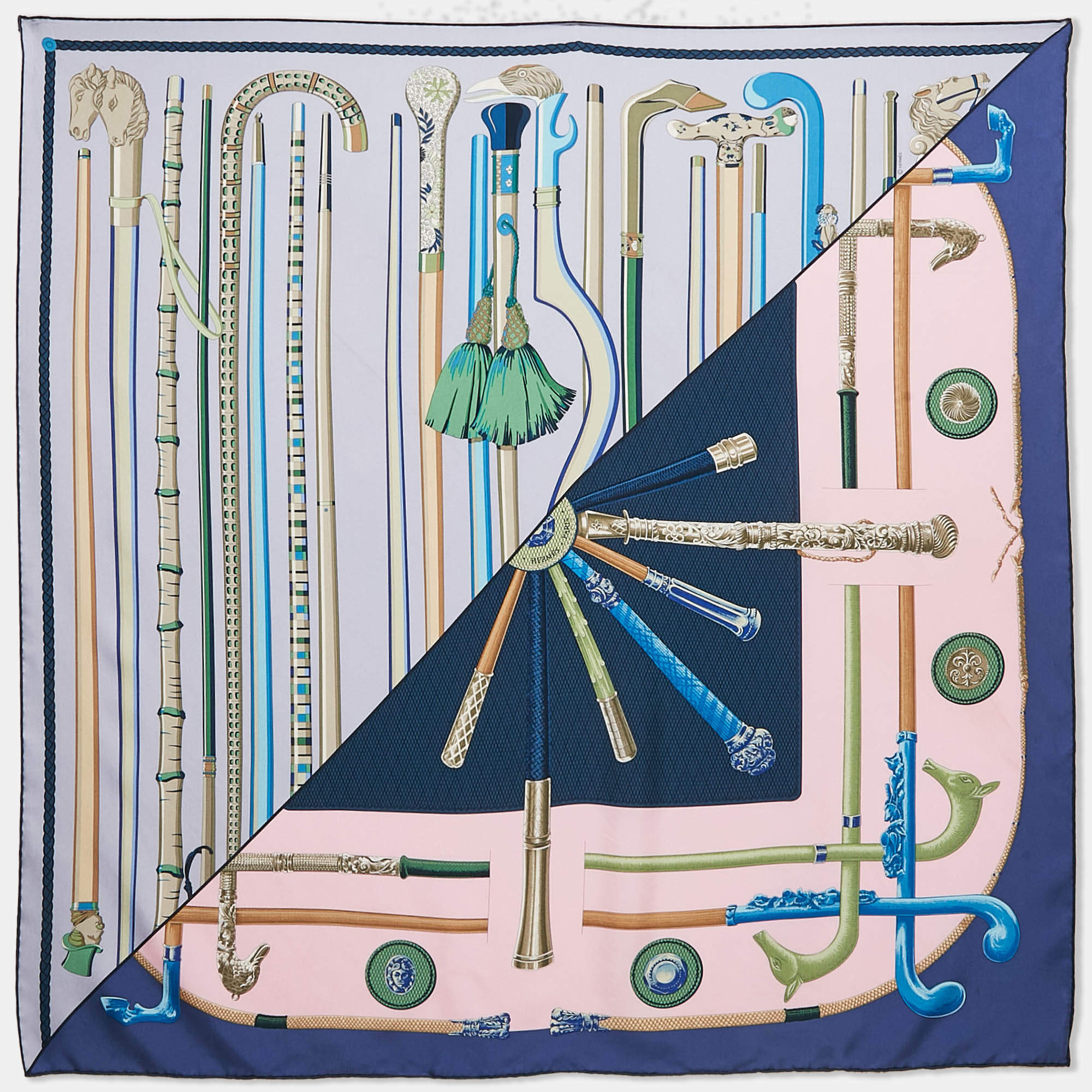 Hermès Blue/Multicolor Printed Silk Les Cannes Scarf
