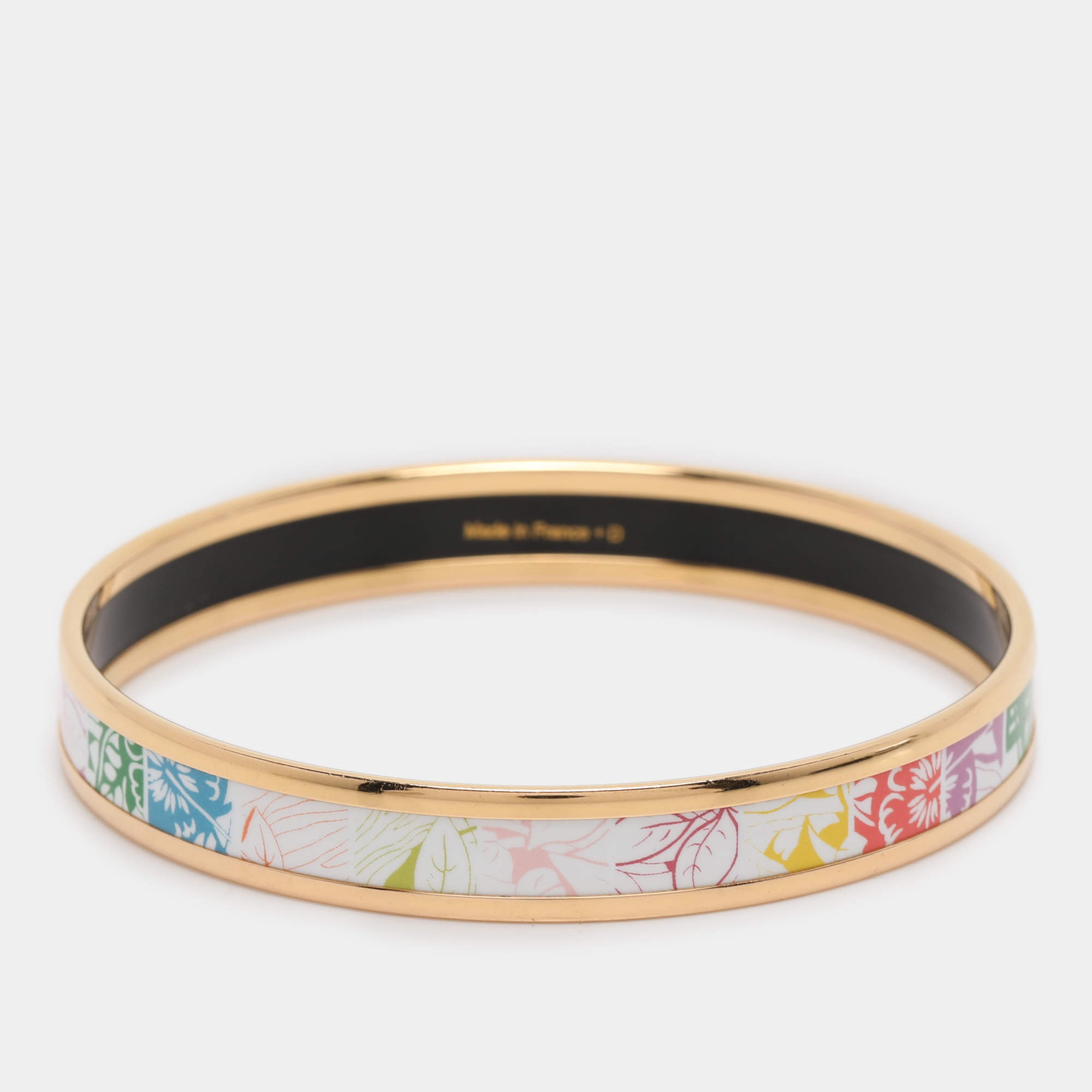 Pre Owned Hermes Multicolor  Jungle Love Rainbow Printed Gold Plated Narrow Bangle Bracelet