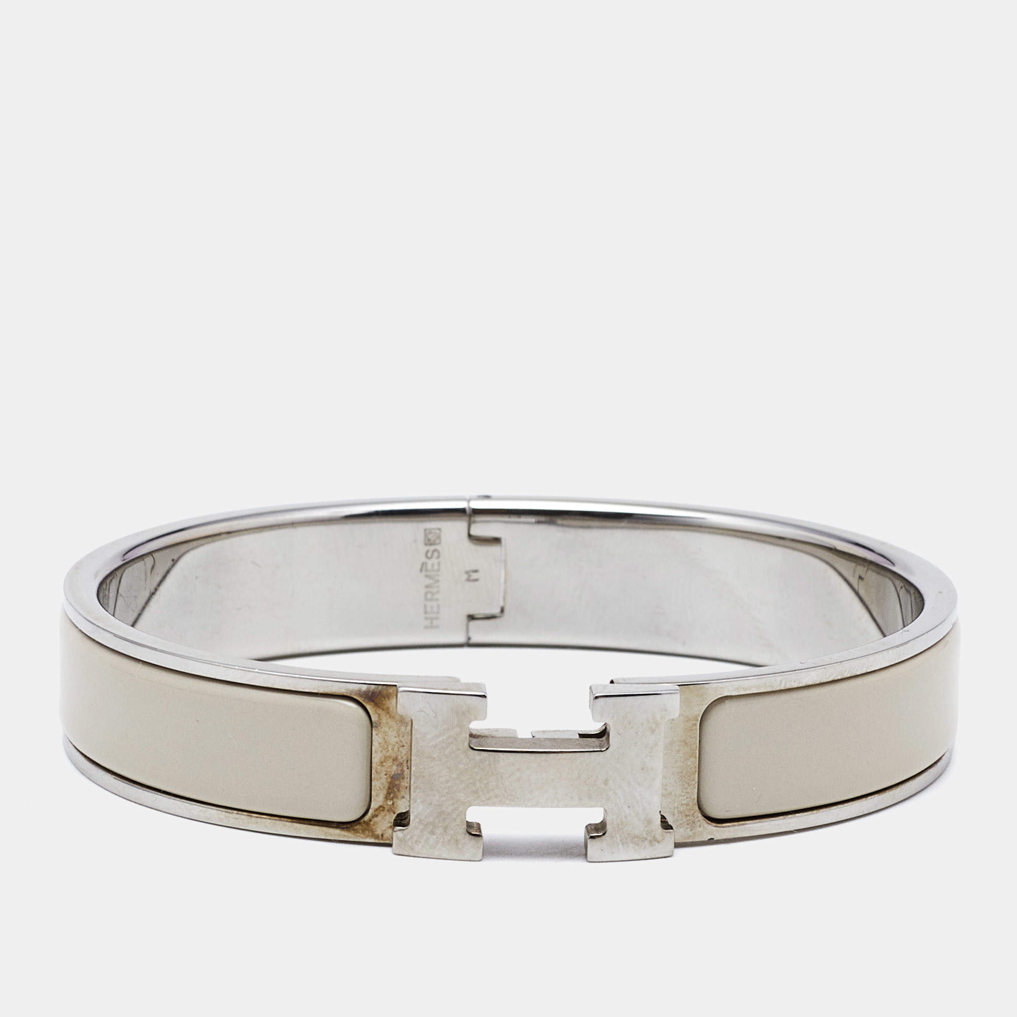 Hermes Clic H White Enamel Palladium Plated Bracelet