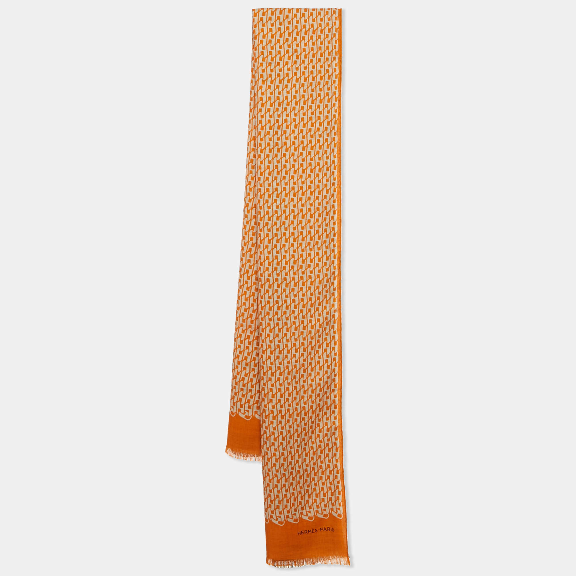 Hermès Multicolor/Orange Printed Cashmere Blend Rectangular Scarf 