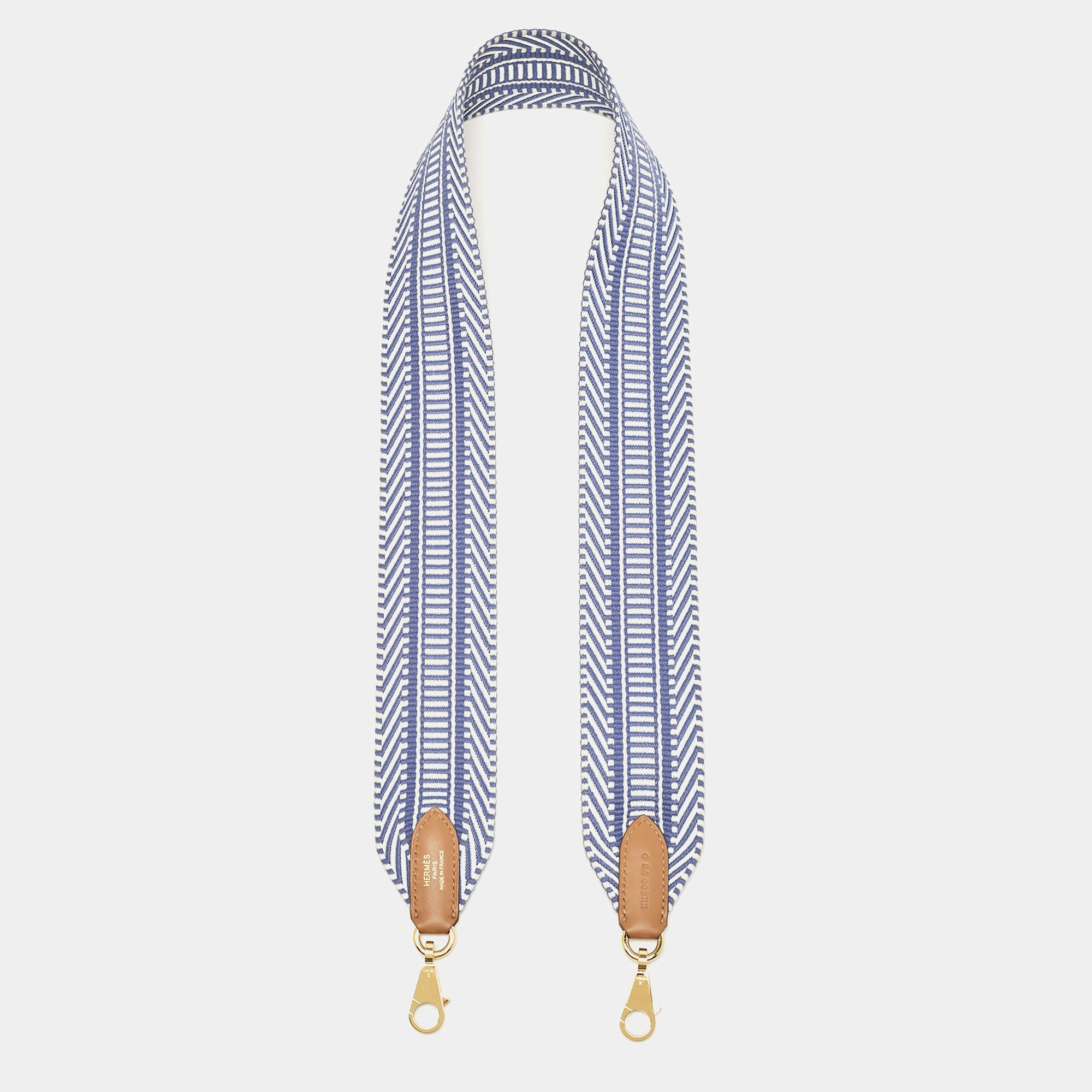 Hermès Bleu Brighton/Ecru/Gold Canvas and Swift Leather Sangle Cavale Shoulder Bag Strap