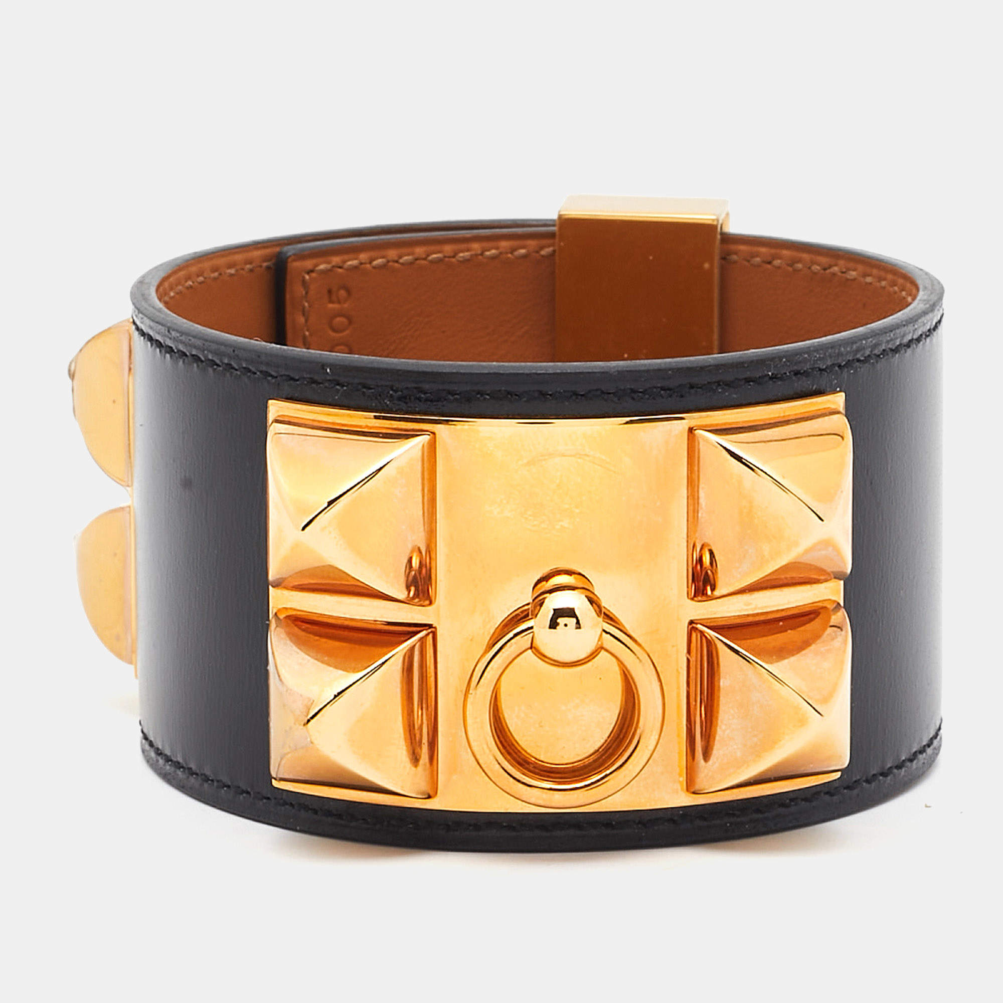 Hermes Collier De Chien Black Leather Rose Gold Plated Bracelet