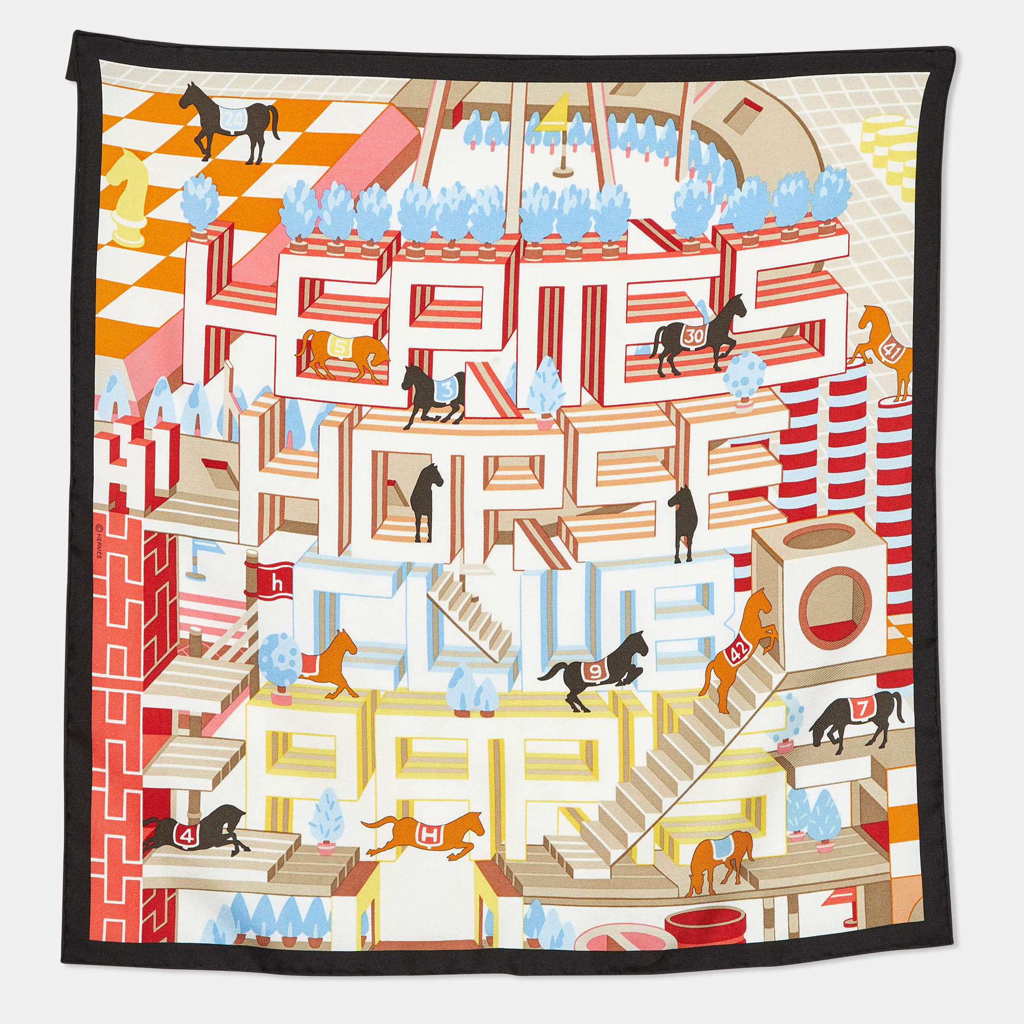 Hermes Multicolor Horse Club Silk Gavroche