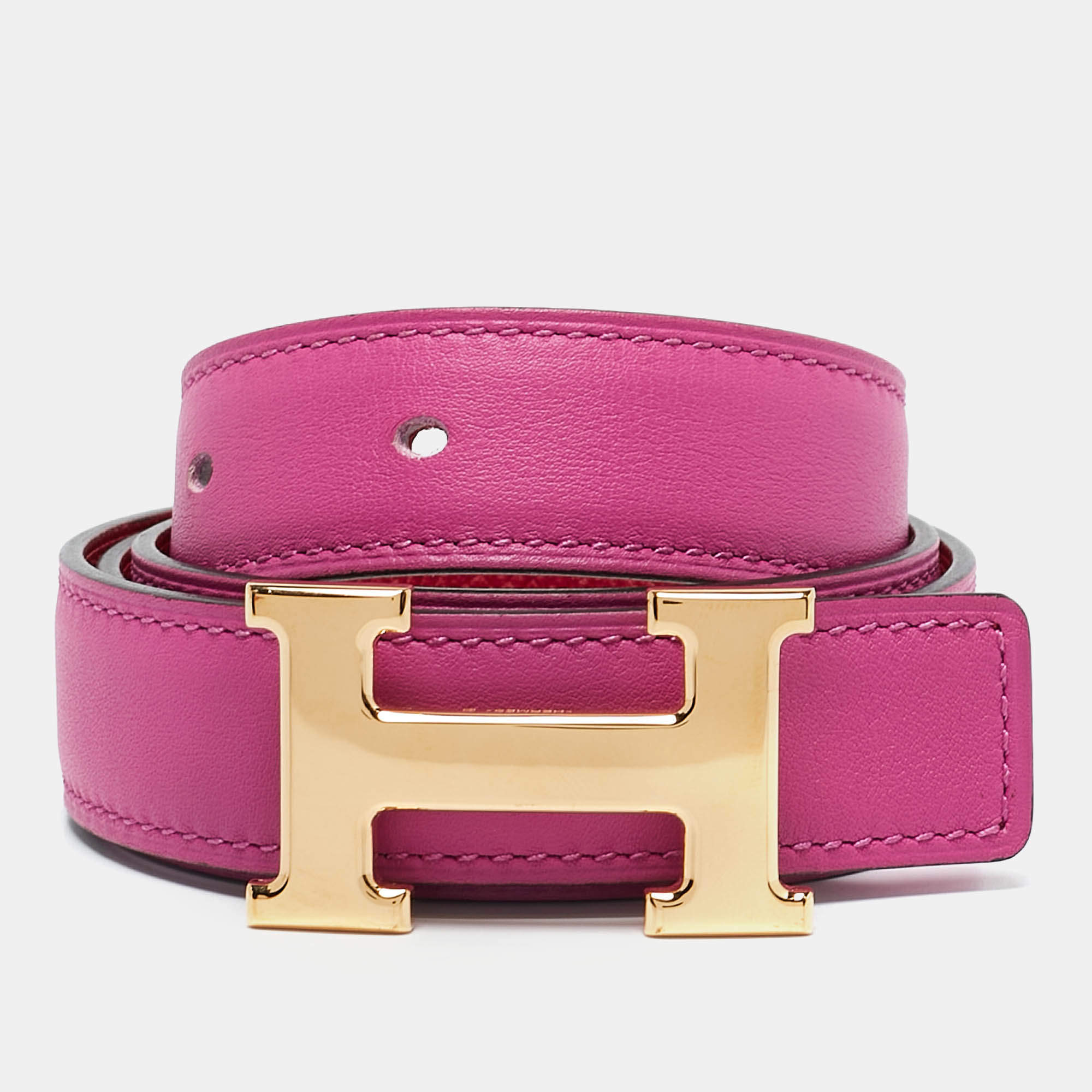 Hermes Rouge Casaque/Magnolia Epsom and Swift Leather H Buckle Reversible Belt 75 CM