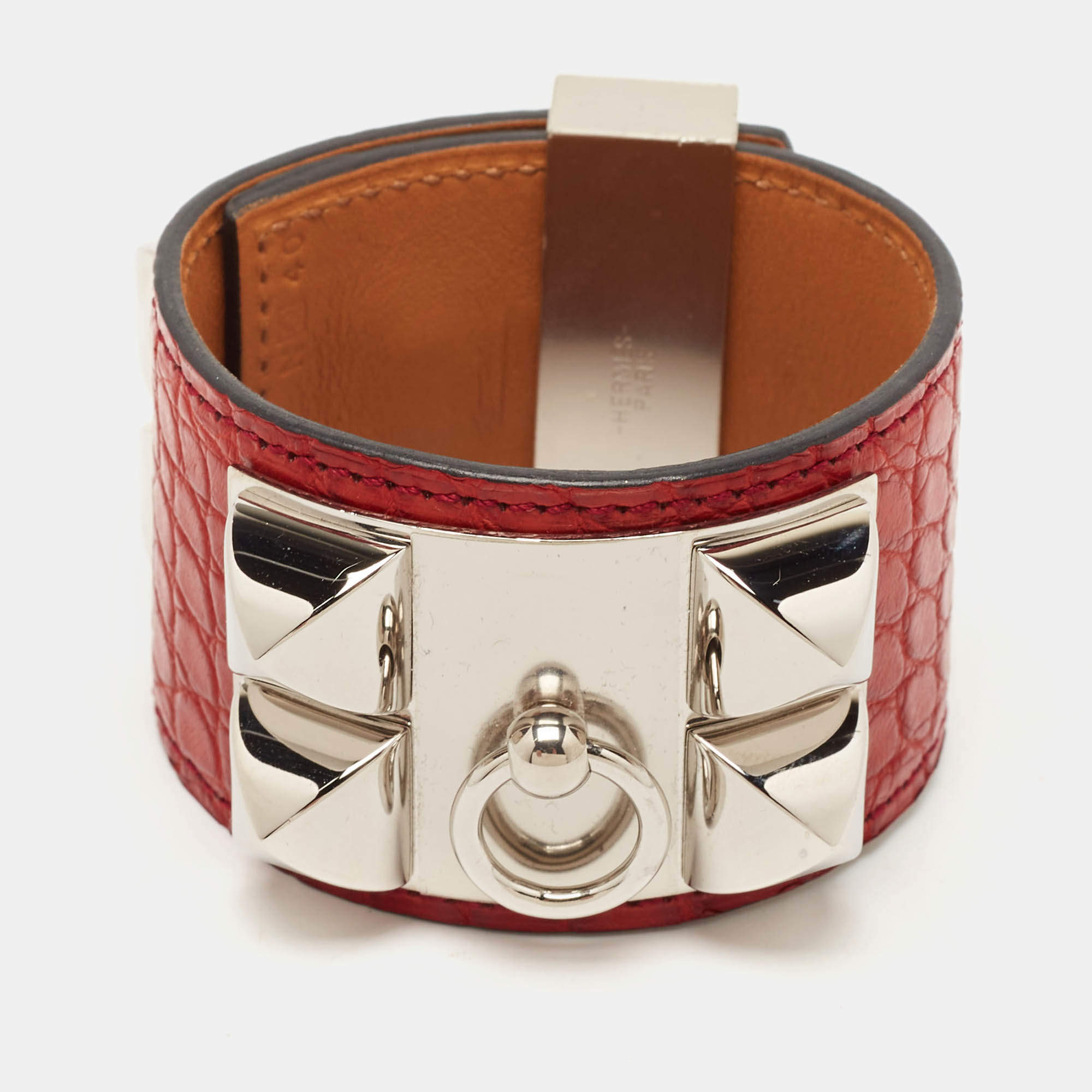 Hermès Collier De Chien Alligator Leather Palladium Plated Bracelet