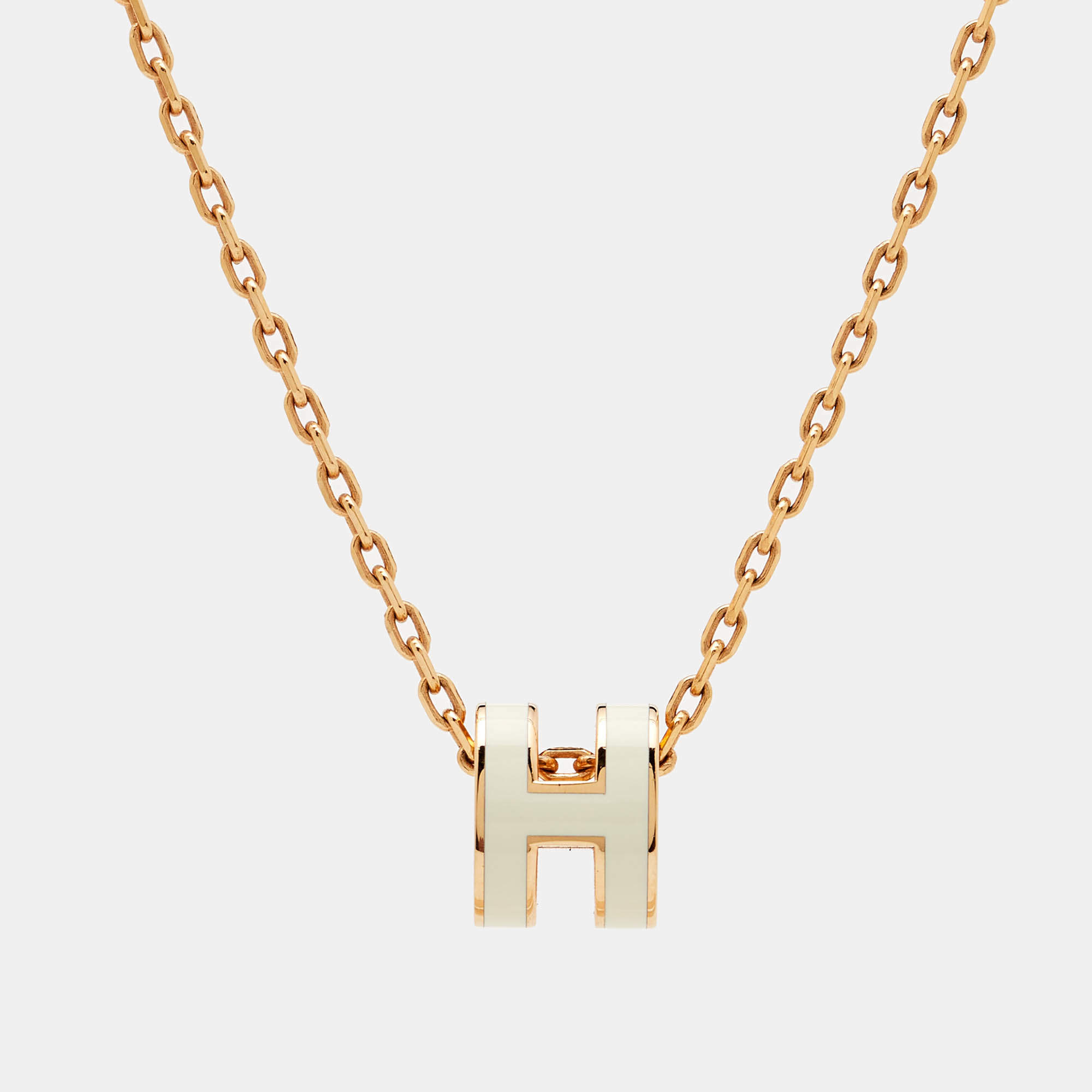 مملوكة مسبقًا Hermès Pop H Mini White Enamel Rose Gold Plated Pendant Necklace