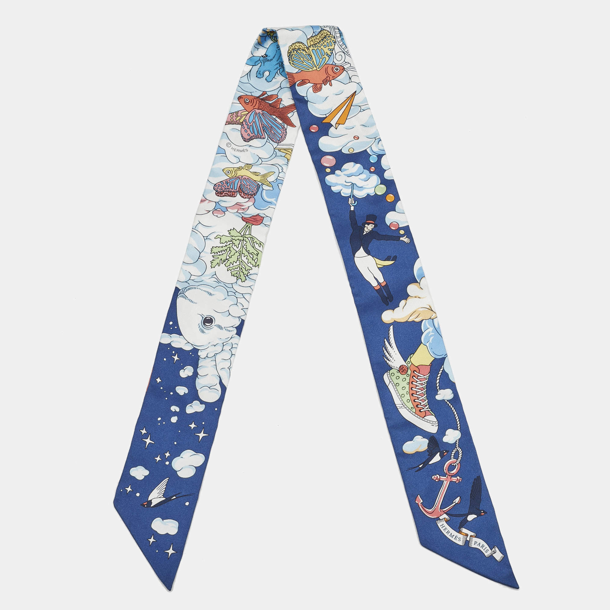 مملوكة مسبقًا Hermès Multicolor Sur Mon Nuage Printed Silk Twilly