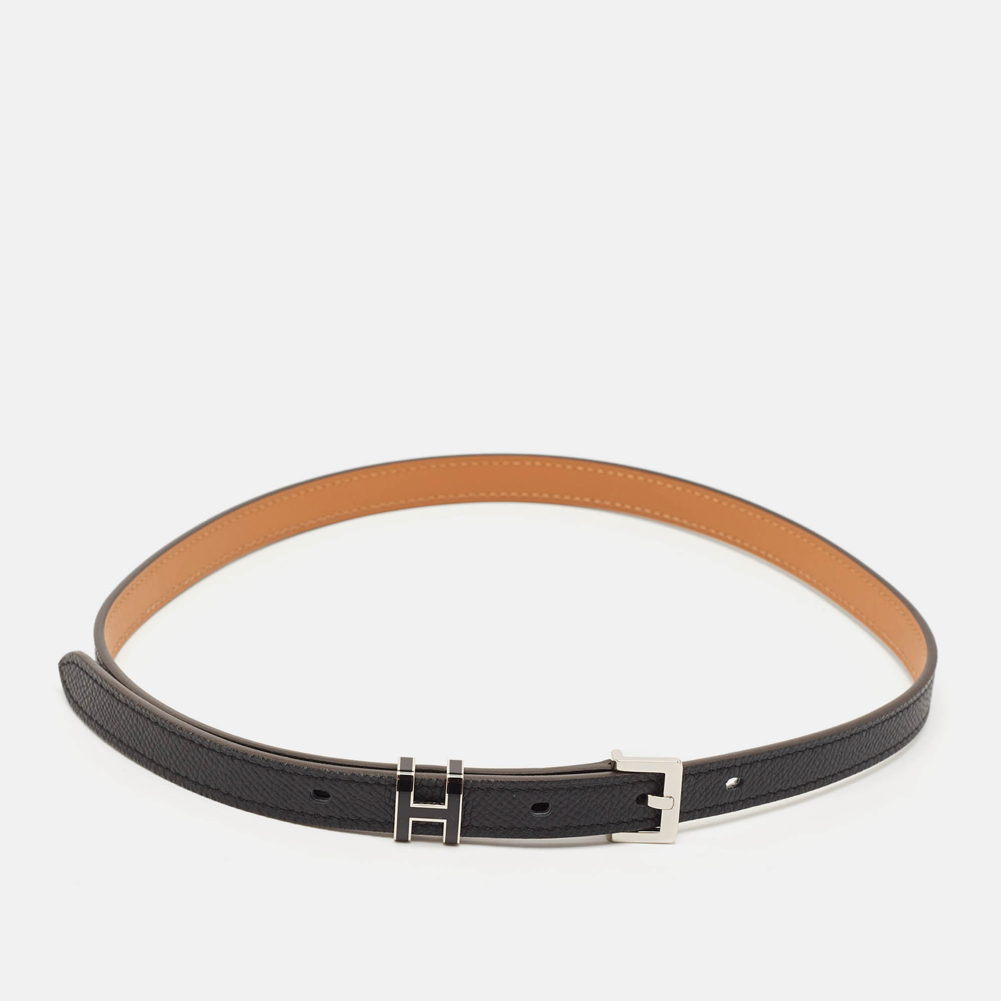 Hermes Noir Epsom Leather Pop H Buckle Belt 70 CM