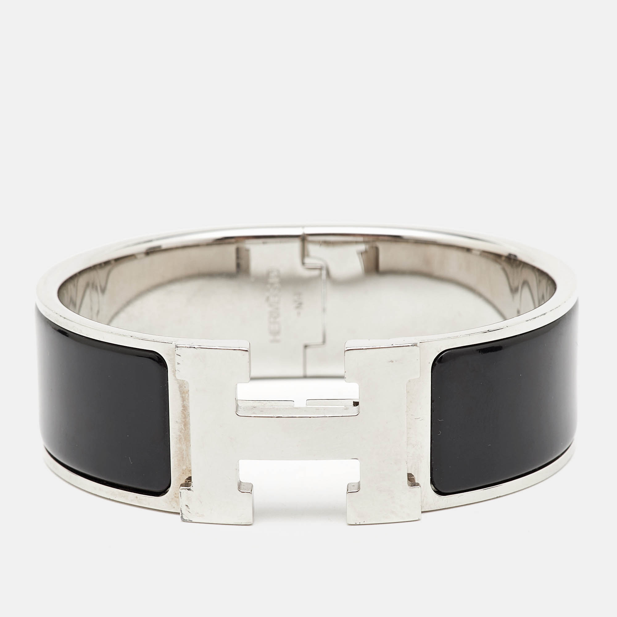 Hermes Clic Clac H Black Enamel Palladium Plated Bracelet