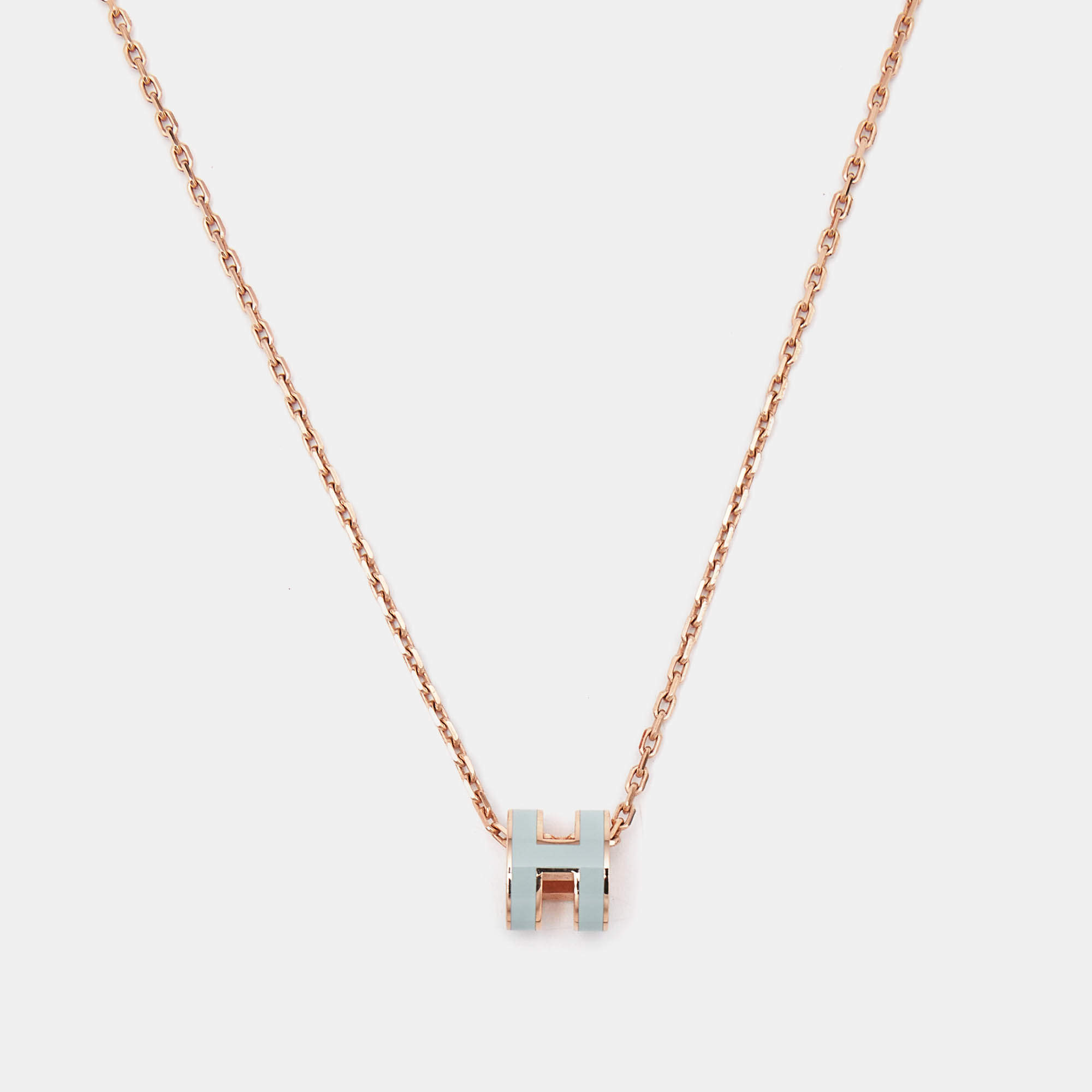 Pre Owned Hermès Mini Pop H Blue Enamel Rose Gold Plated Pendant Necklace