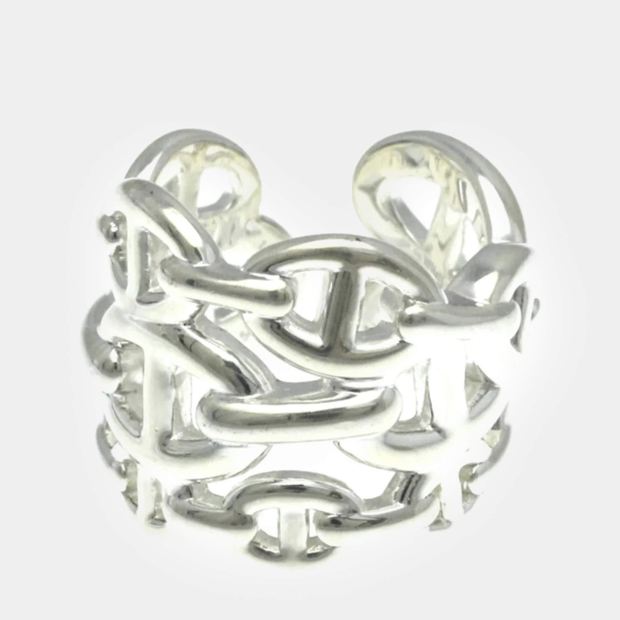 Hermes Silver Chaine d’Ancre Band Ring EU 54