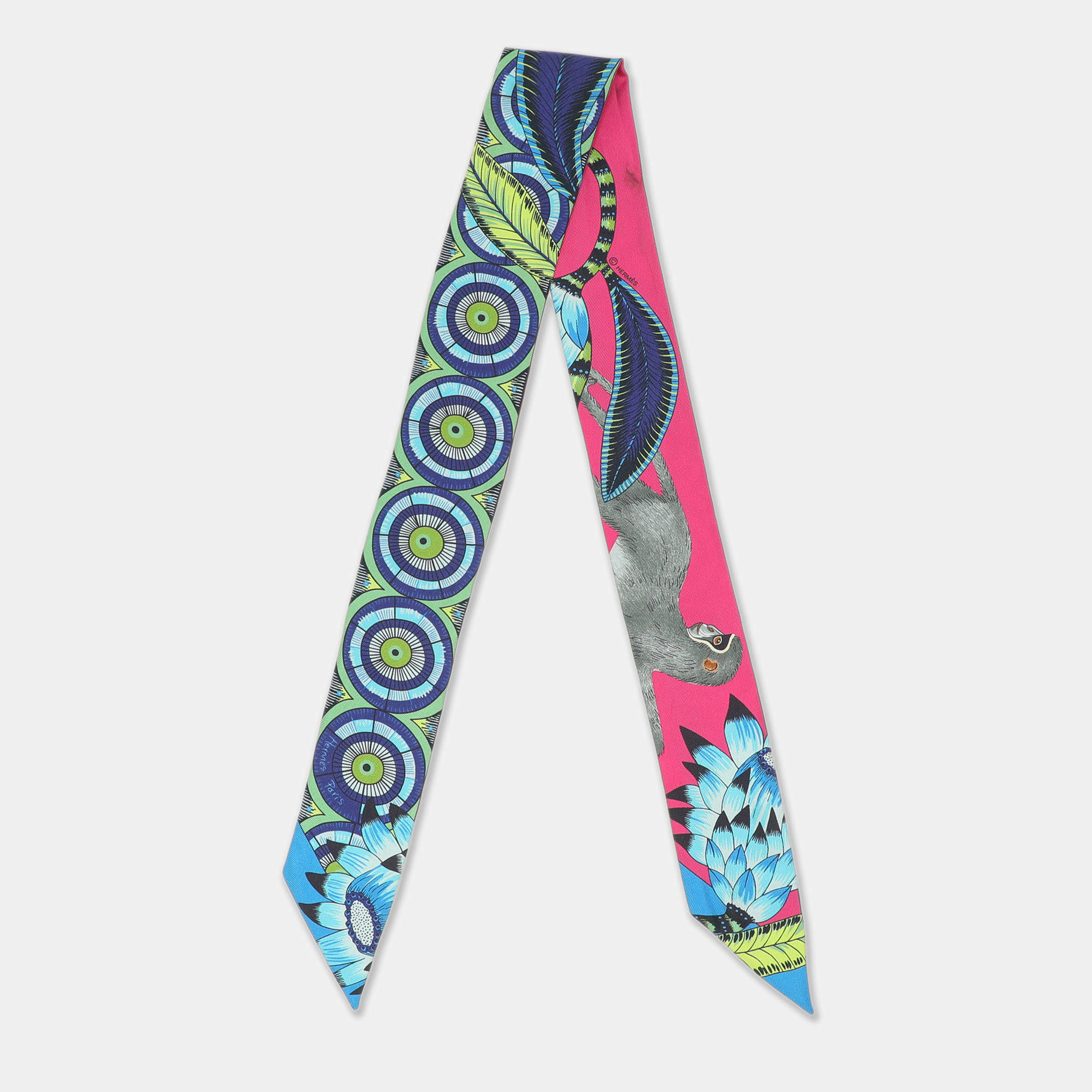 Hermès Multicolor Print Silk The Savana Dance Twilly