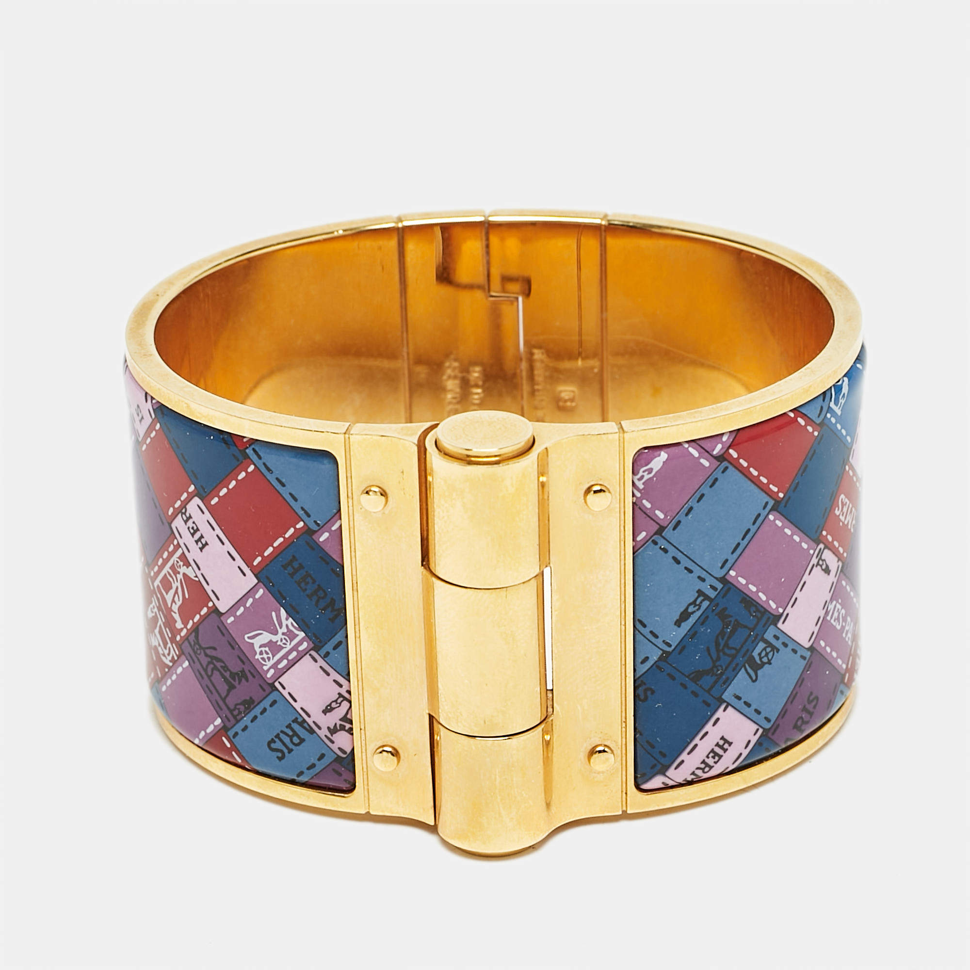 Hermes Bolduc Au Carre Enamel Gold Plated Bracelet