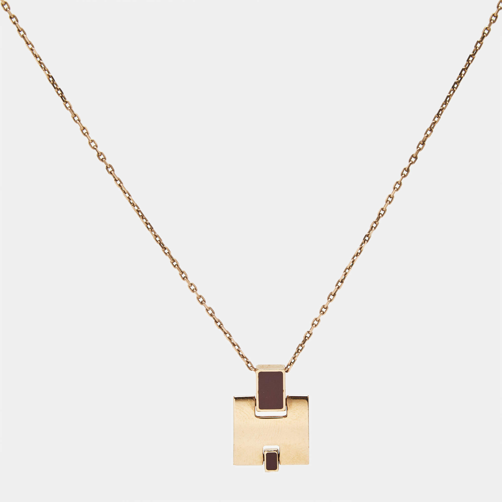Hermès Eileen Enamel Rose Gold Tone Pendant Necklace
