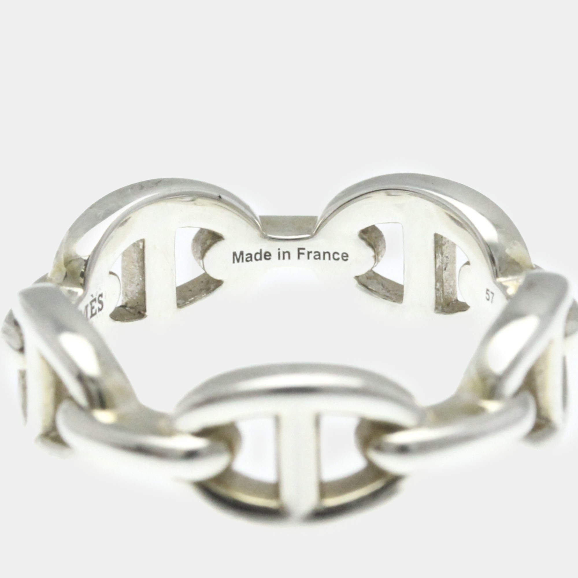 Hermes Silver 925 Chaine D’Ancre Band Ring EU 57