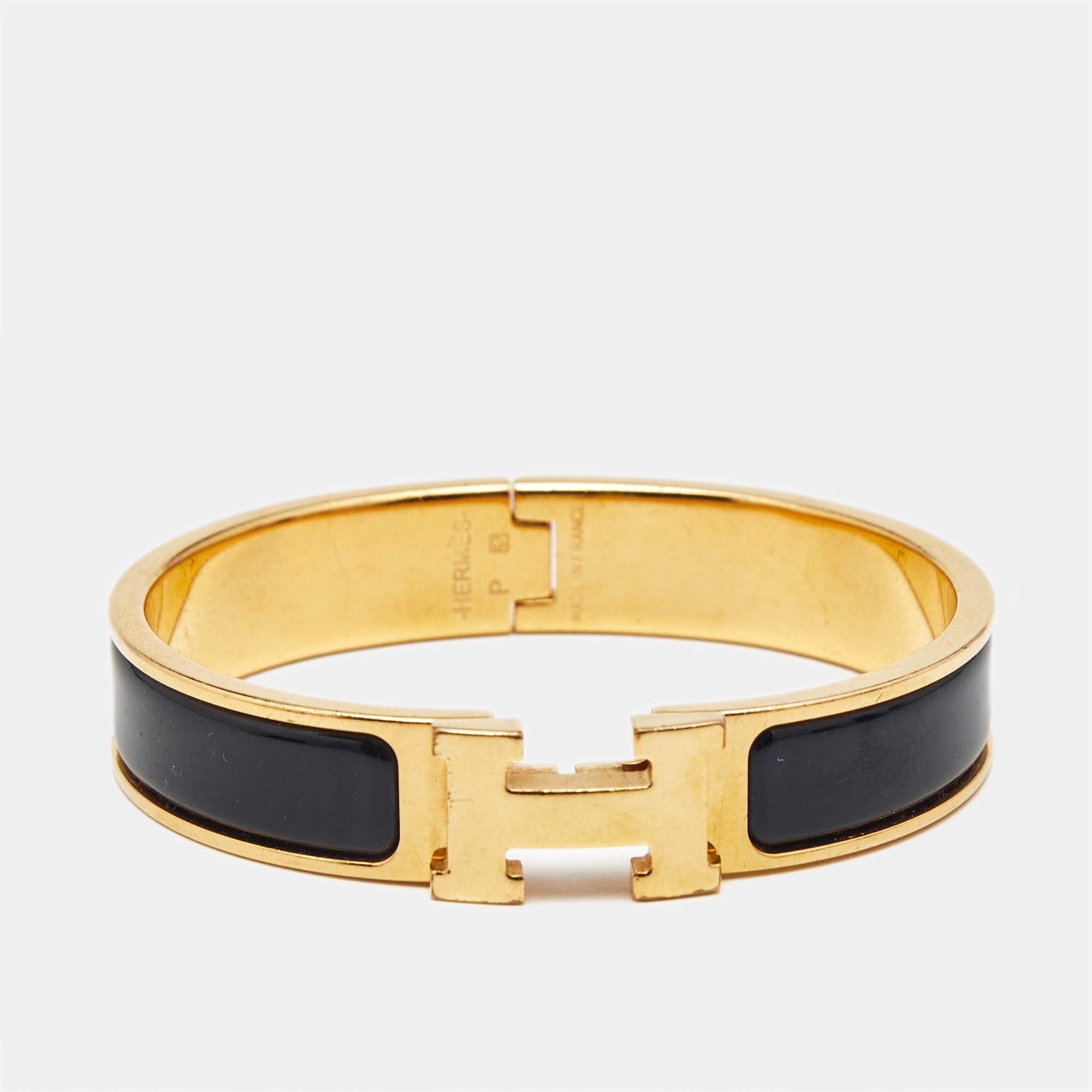 Hermes Clic H Black Enamel Gold Plated Bracelet
