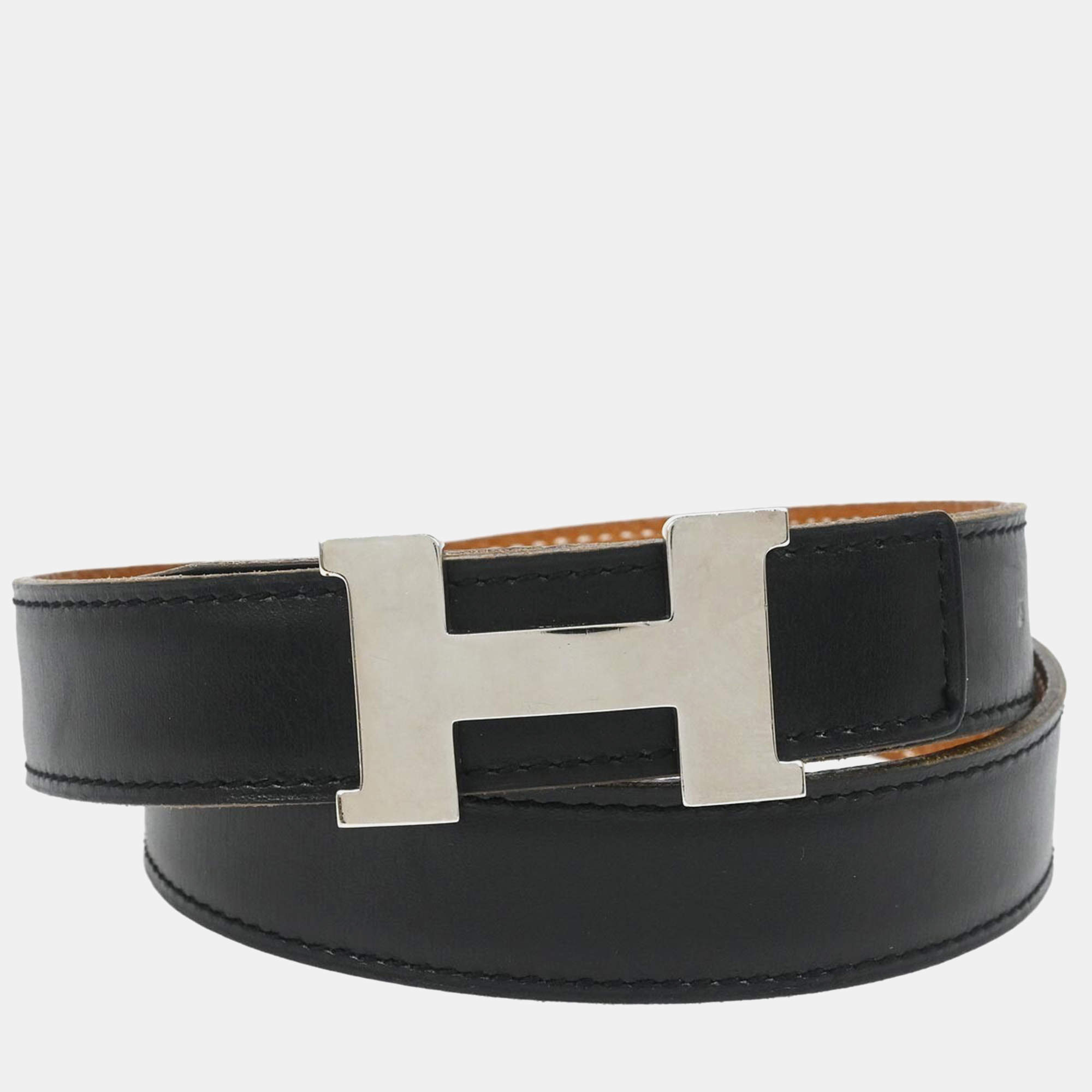 Hermes Black Box Calf Leather Constance Reversible Belt Size 70