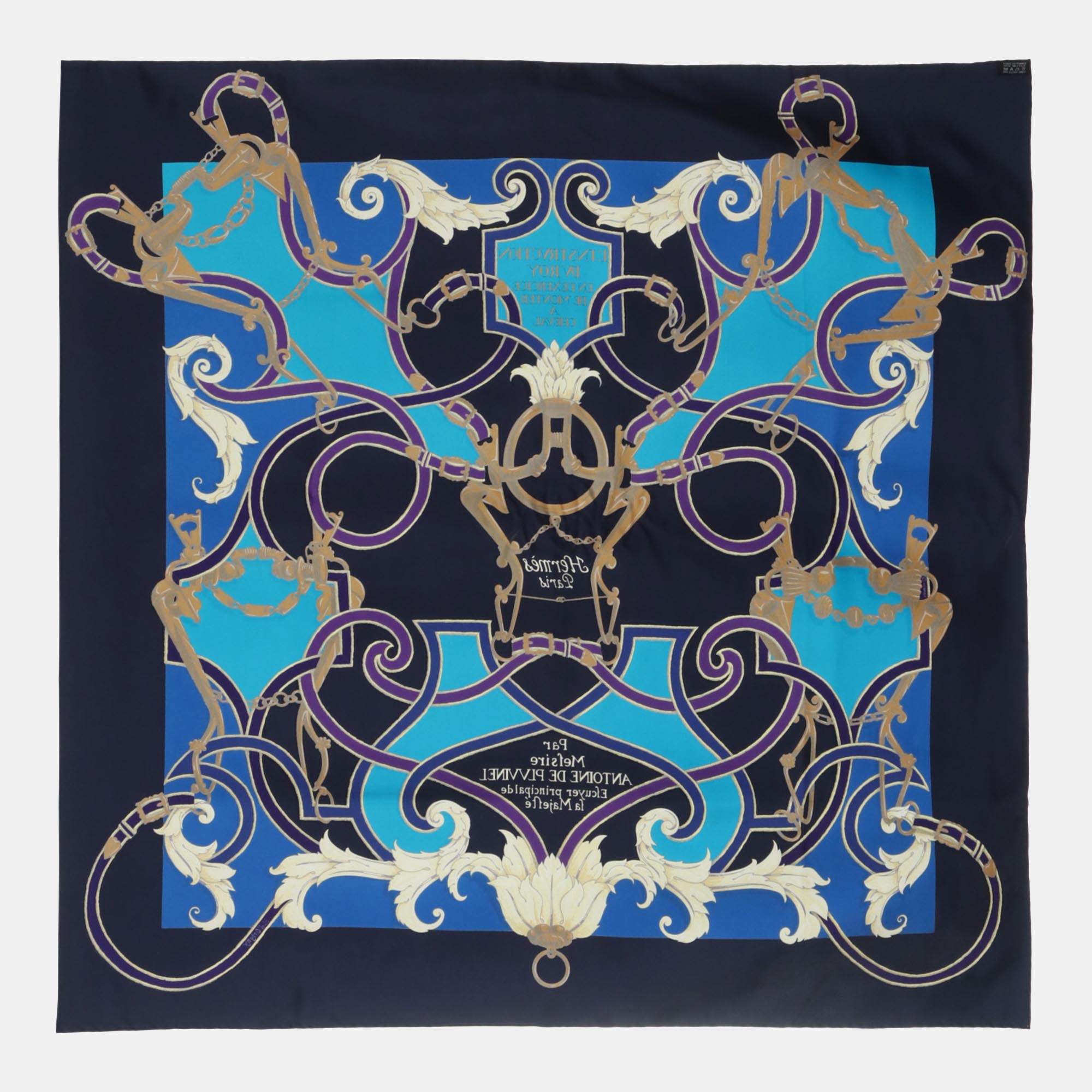 Hermes Blue Silk L'instruction du Roy en L'exercice de Monter a Cheval Scarf