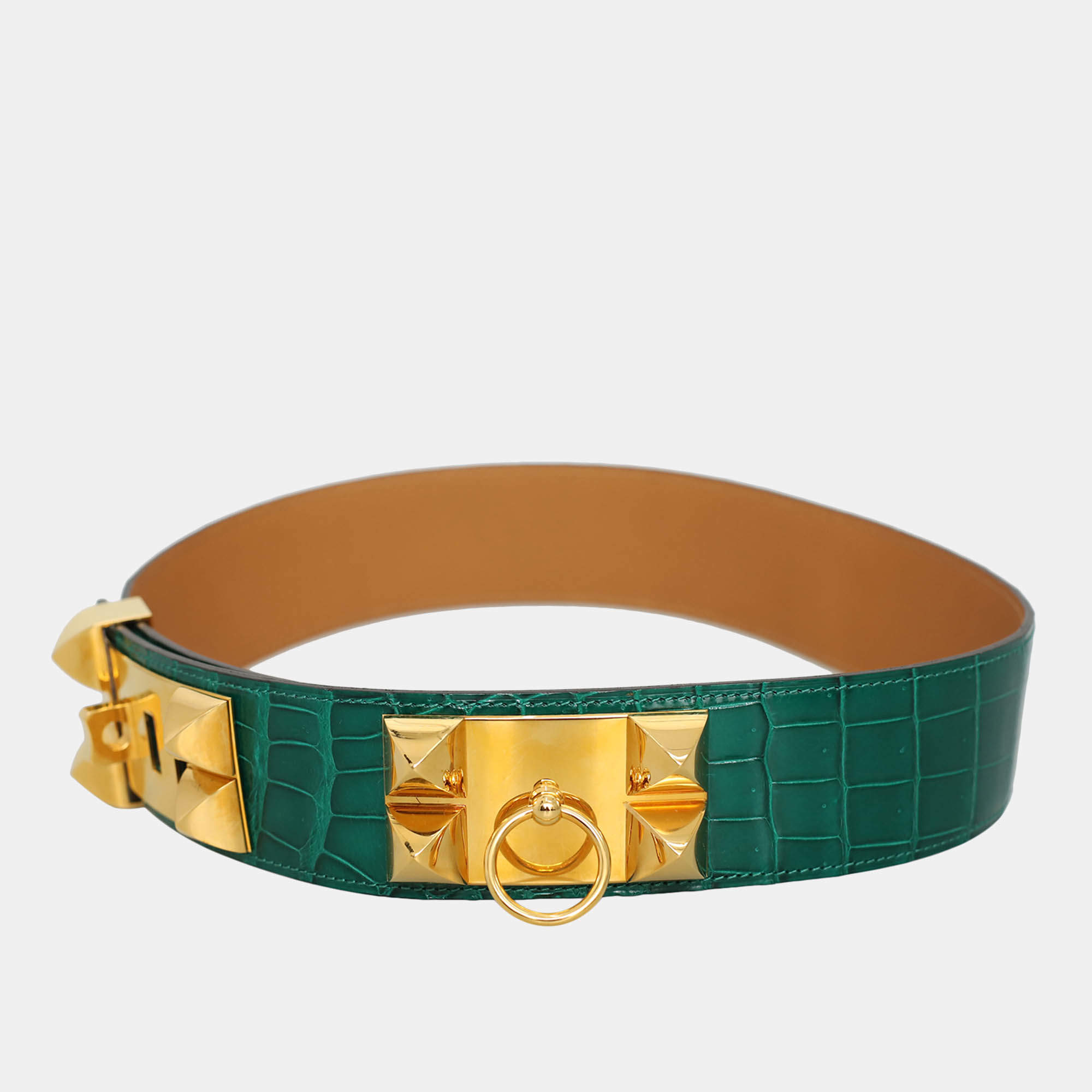 Pre Owned Shiny Porosus Crocodile Collier De Chien CDC Belt 70