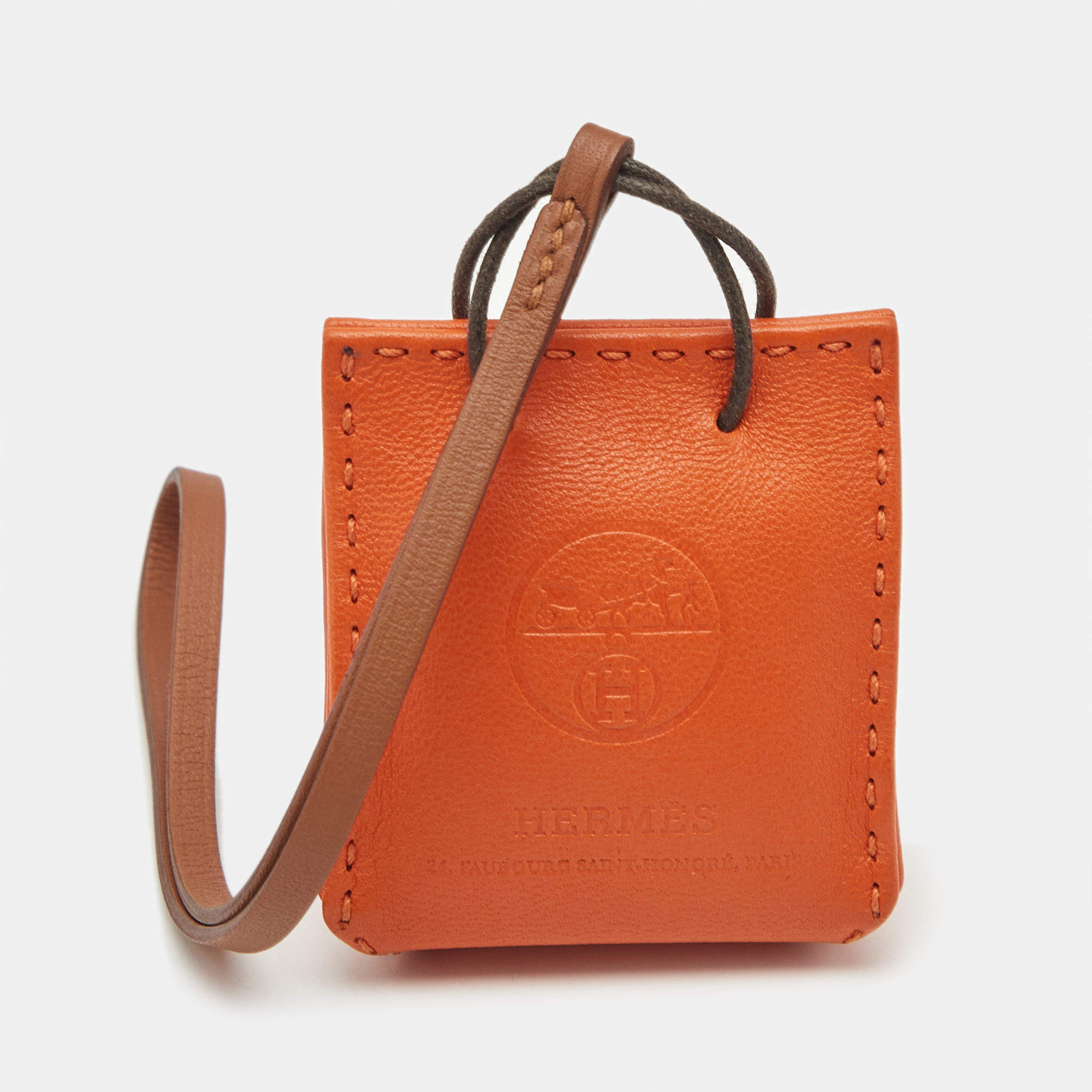 Pre Owned Hermès Orange Lambskin and Swift Leather Milo Bag Charm