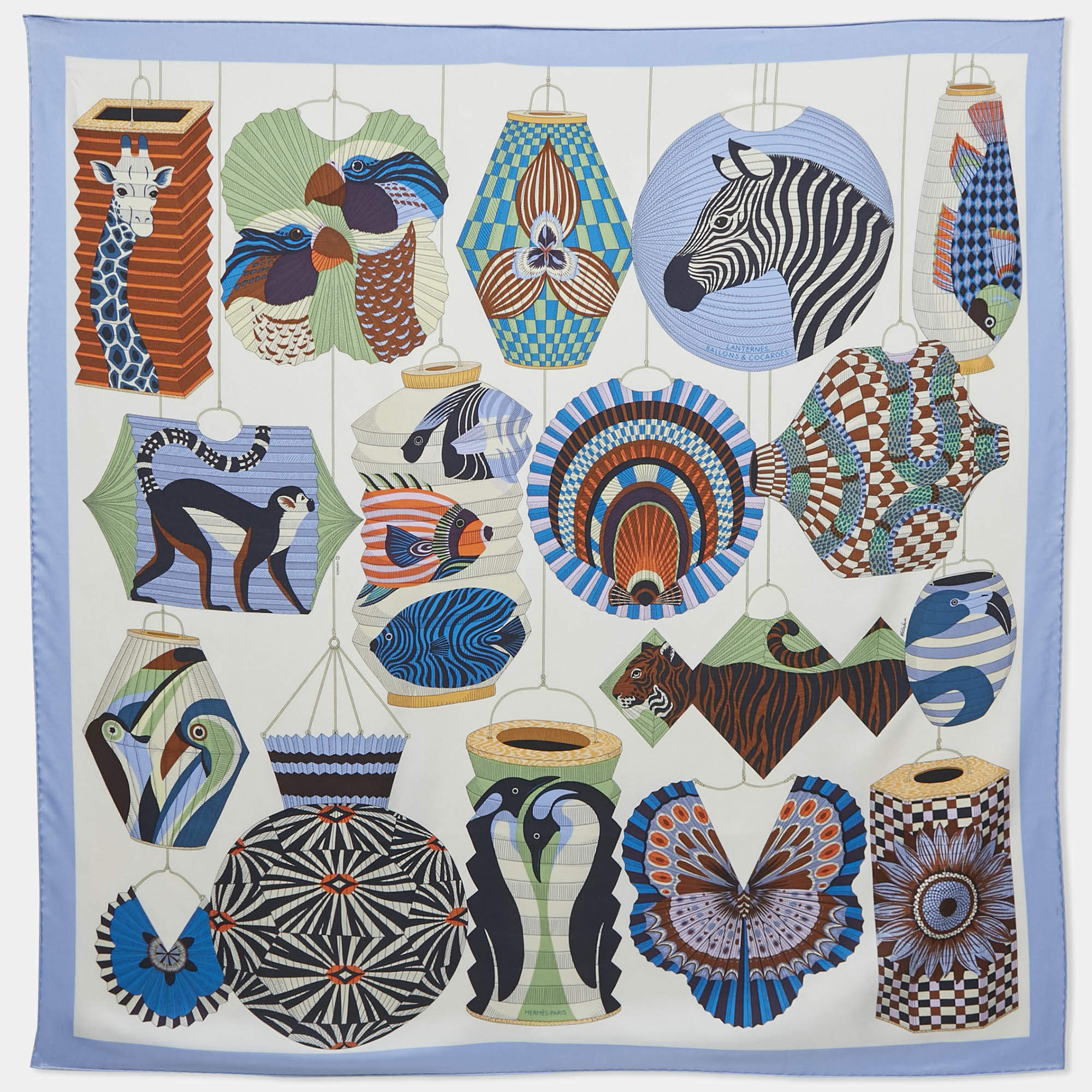 Hermès White Silk Lanternes, Ballons et Cocardes Scarf
