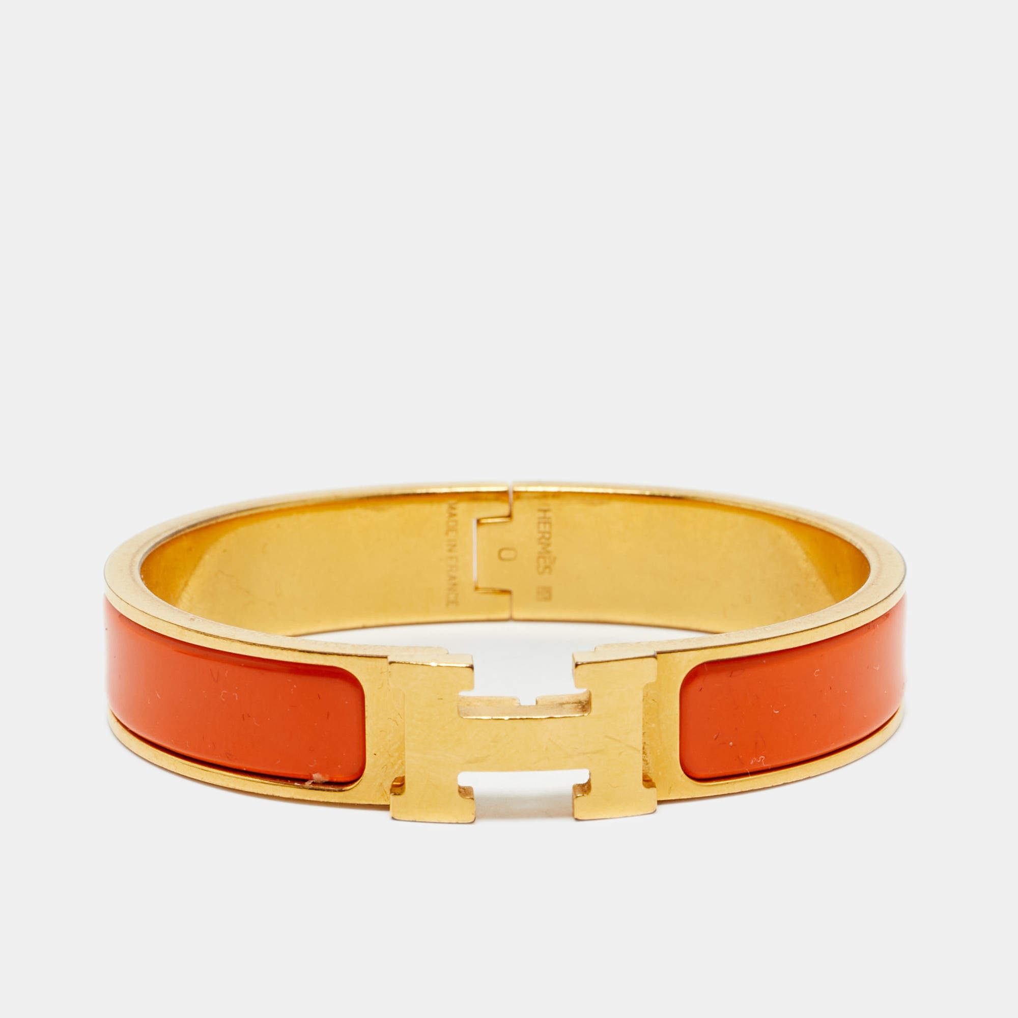 Hermès  Bracelet Clic H Orange Enamel Gold Plated Bracelet