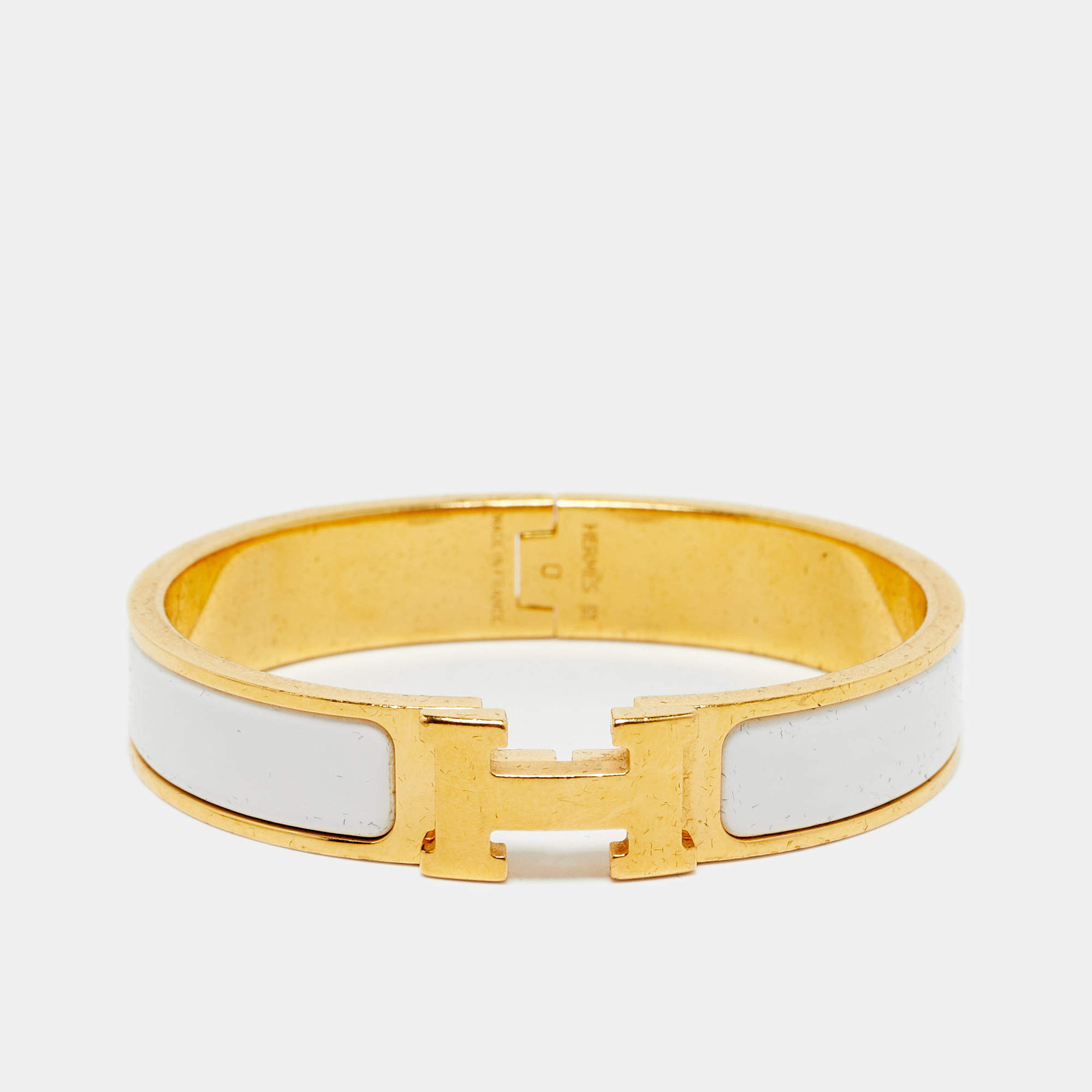 Hermès Clic H White Enamel Gold Plated Bracelet