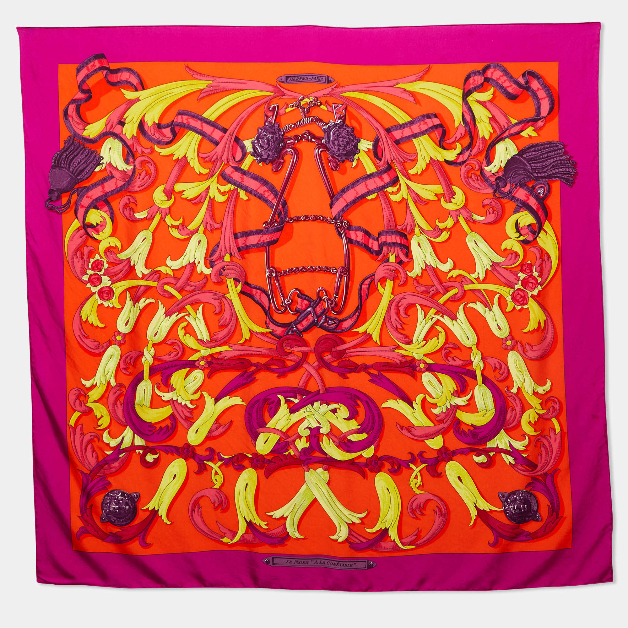 Pre Owned Hermès Orange Le Mors a La Conetable Silk Scarf