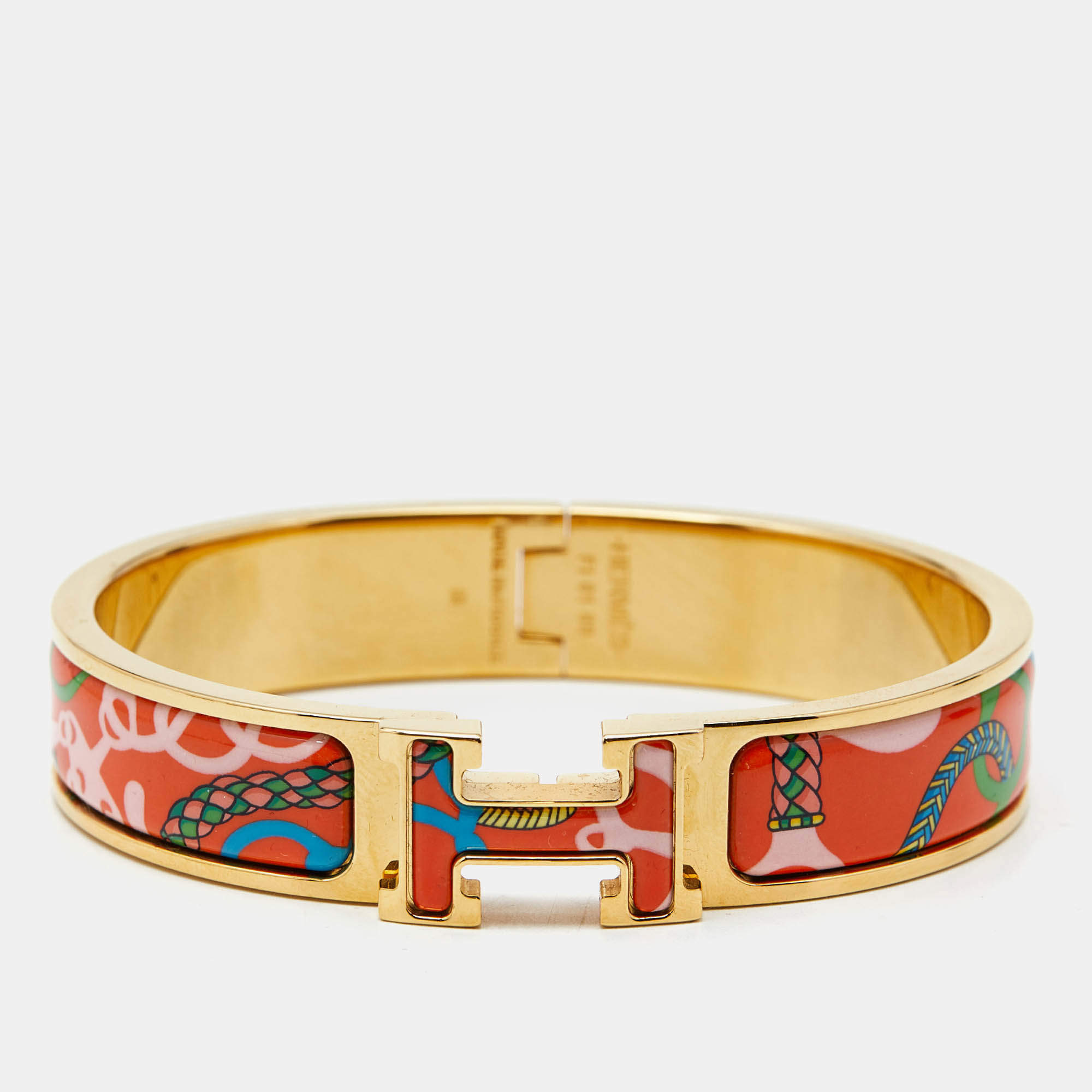 Pre Owned Hermès Clic H Panoplie Equestre Enamel Gold Plated Bracelet