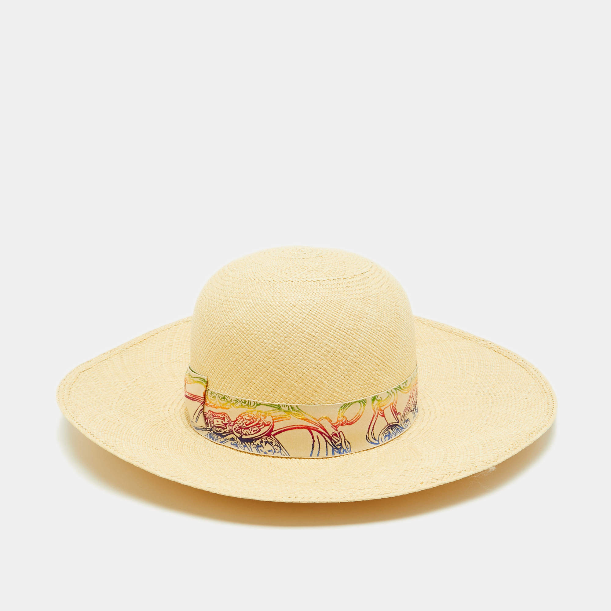 Pre Owned Hermes Cream Straw Brides De Gala Hat Size 56