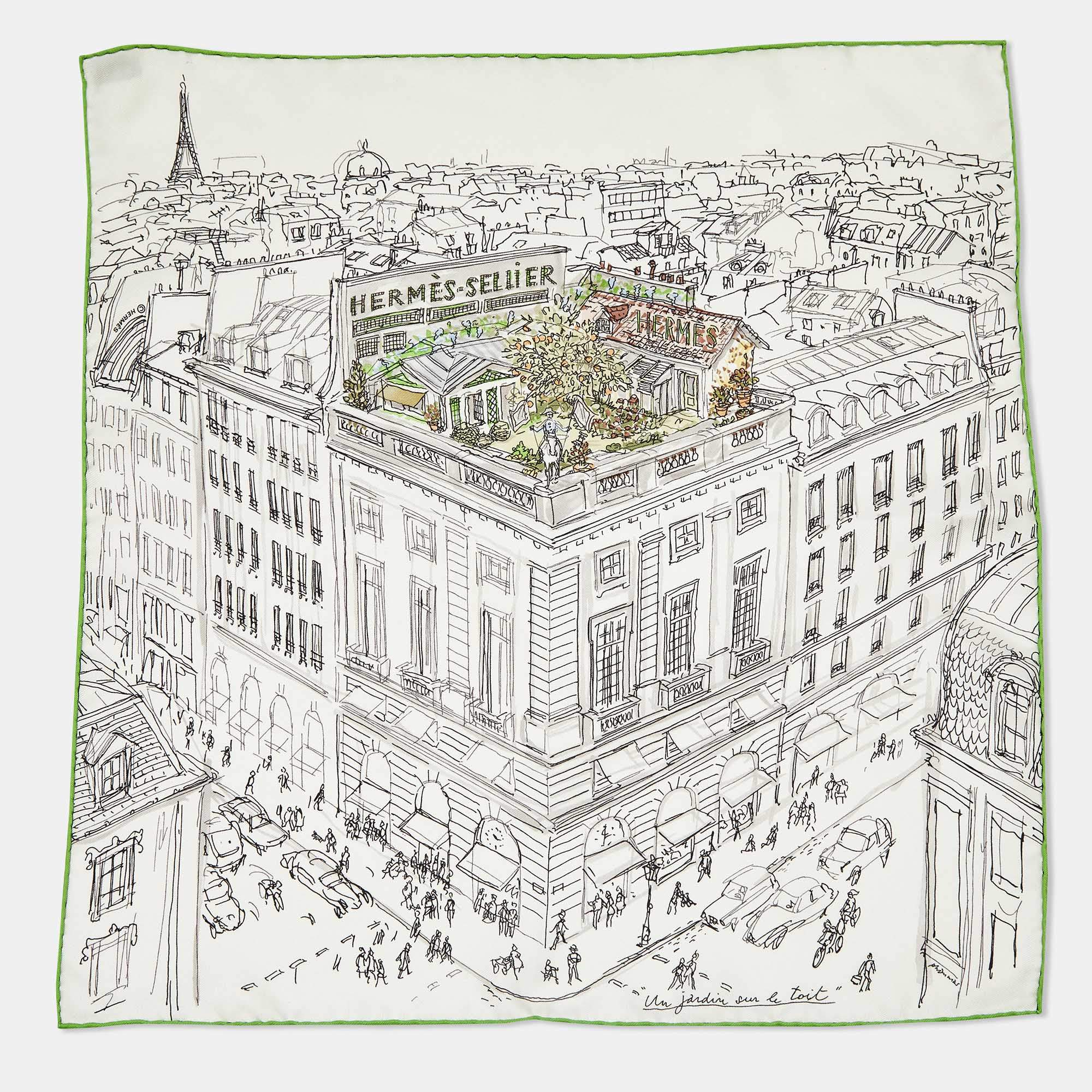 Pre Owned Hermes Cream Silk Un Jardin Sur Le Toit Scarf