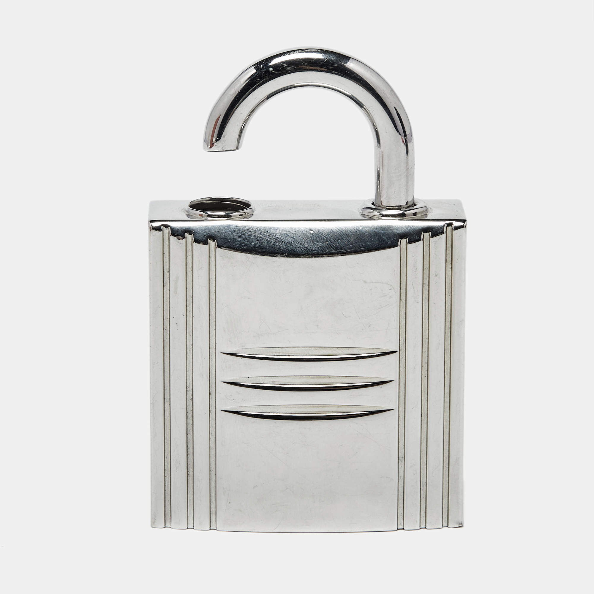 Pre Owned Hermès Padlock Silver Tone Refillable Parfum Bag Charm