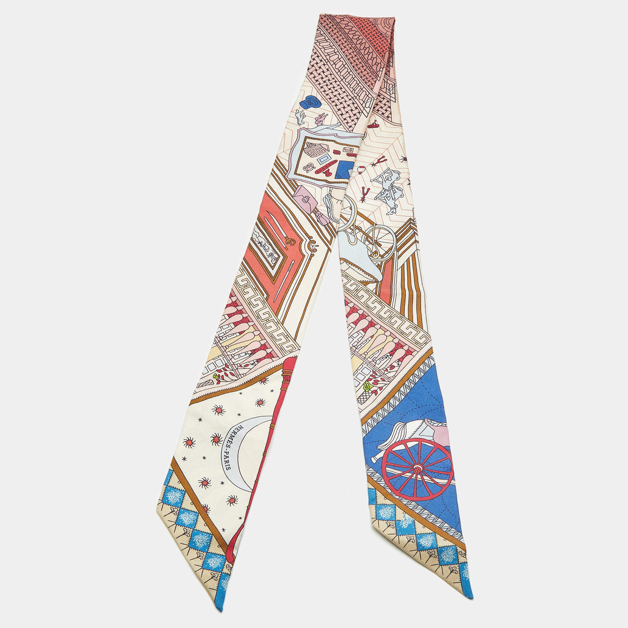Pre Owned Hermès Multicolor Objets de Curiosite Print Silk Twilly