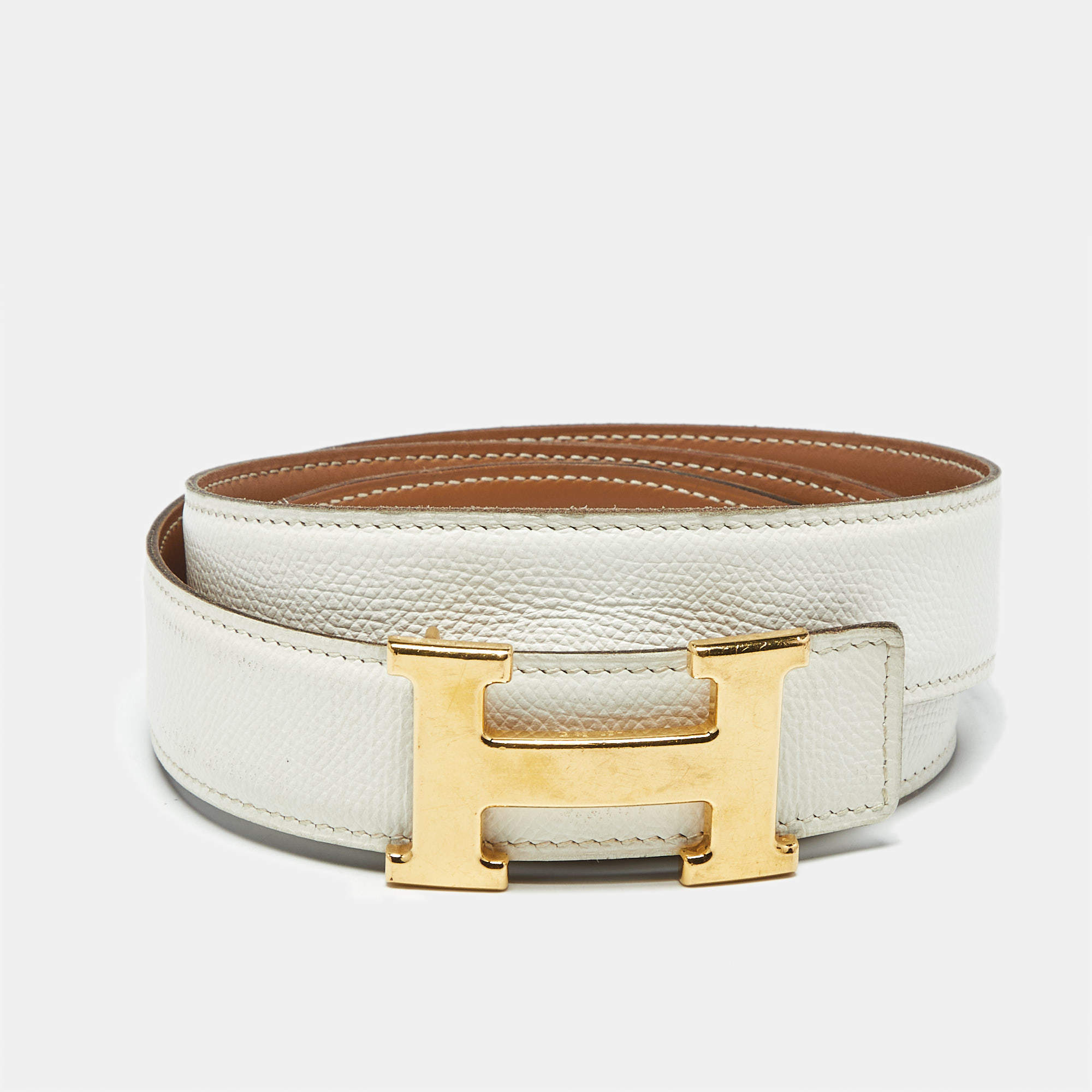 Pre Owned Hermès Blanc Epsom Leather H Buckle Belt 90 CM