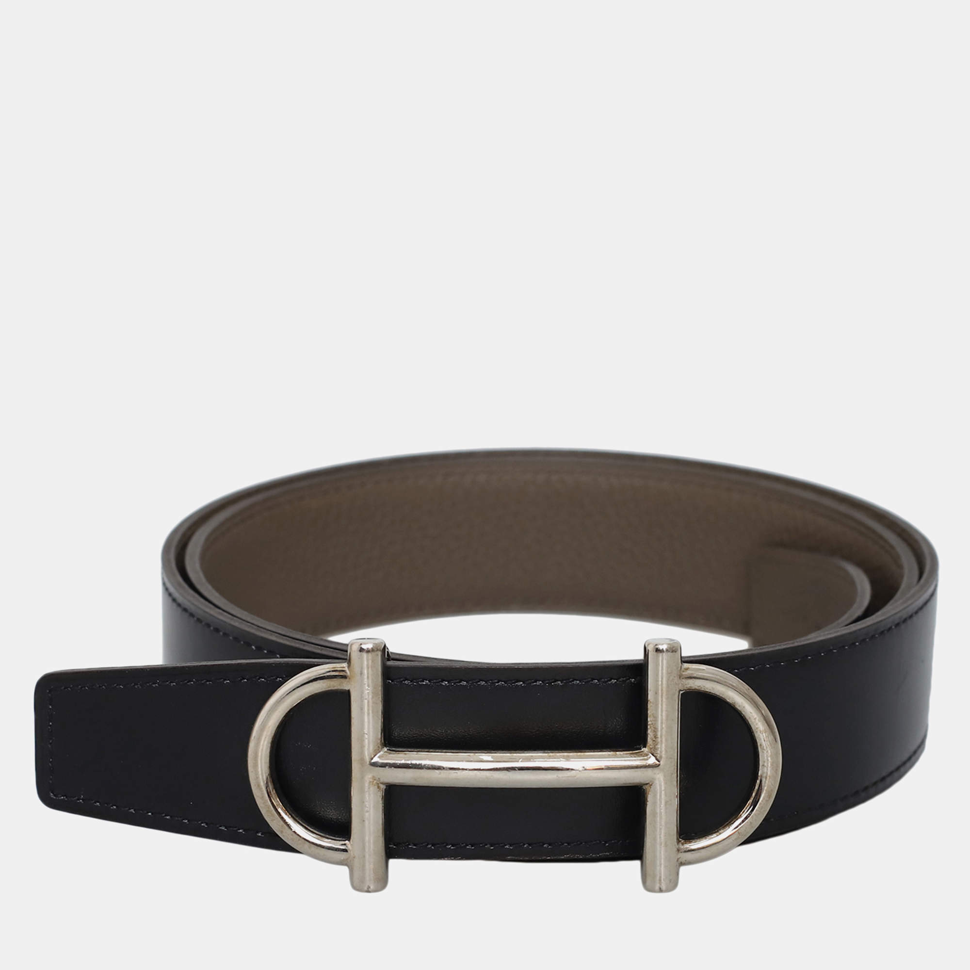 Pre Owned Hermes Reversible Leather Belt With Gamma Buckle
