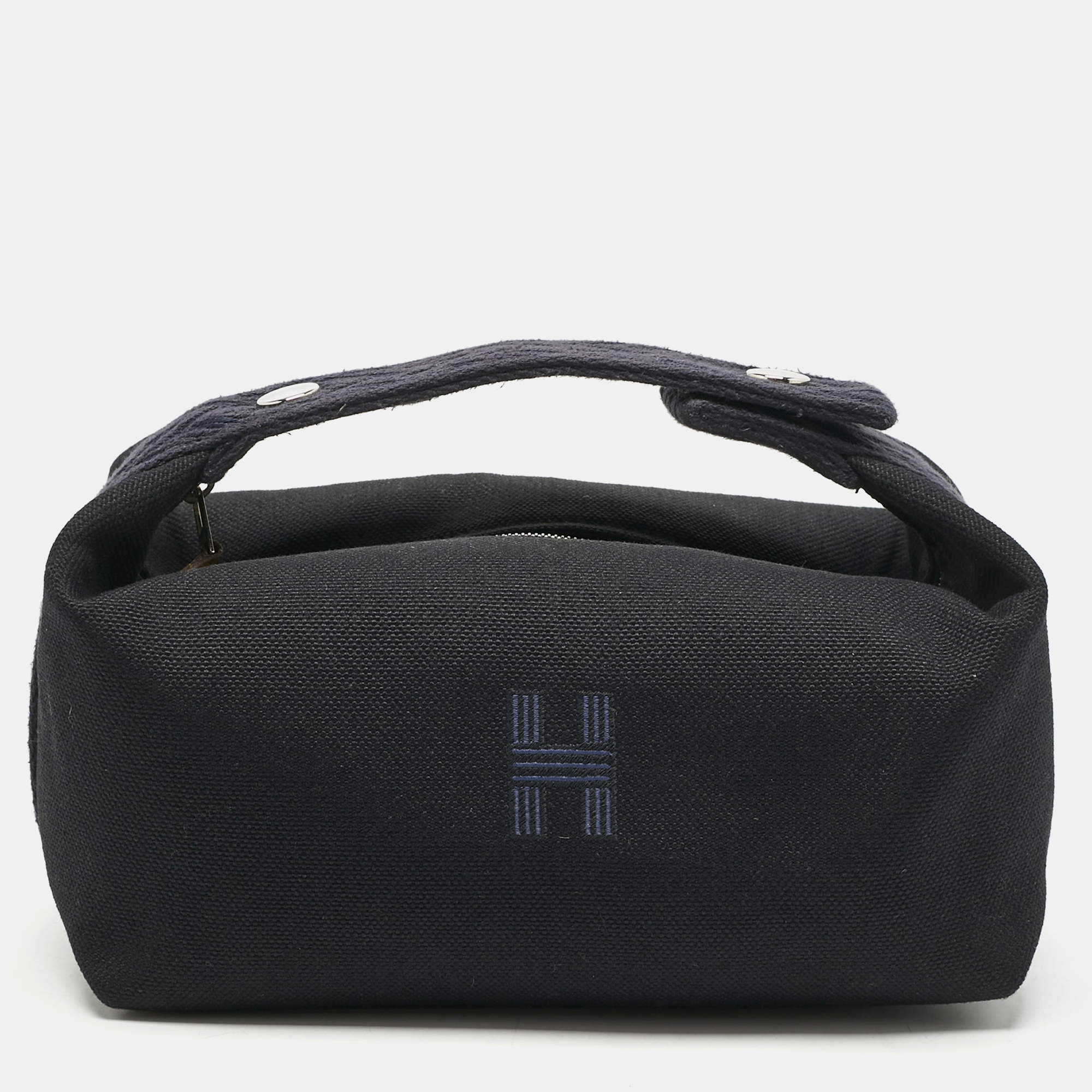 Pre Owned Hermes Noir/Bleu Nuit Canvas Small Bride-A-Brac Pouch