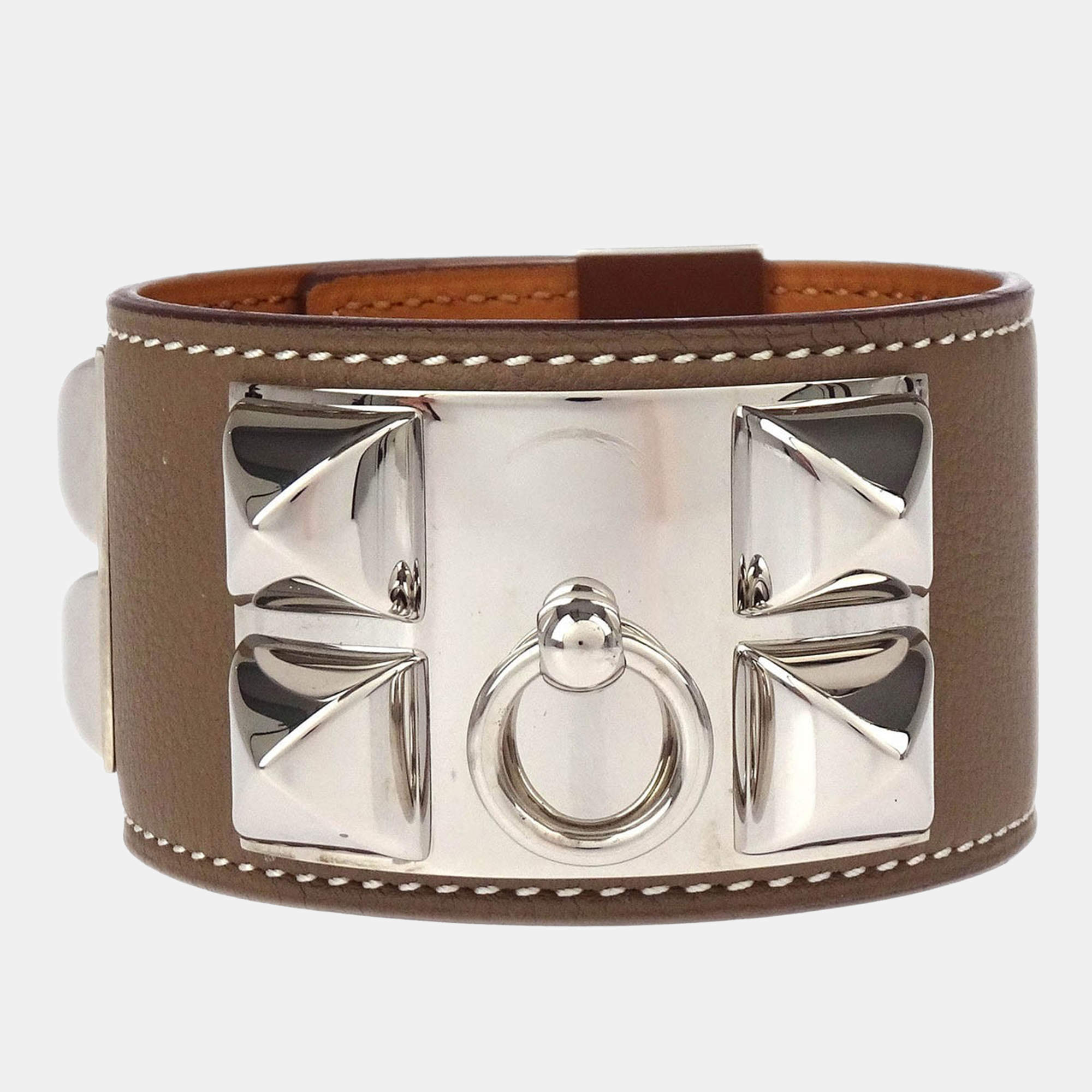 Pre Owned Hermes Etoupe Gray Swift Collier De Chien Bangle