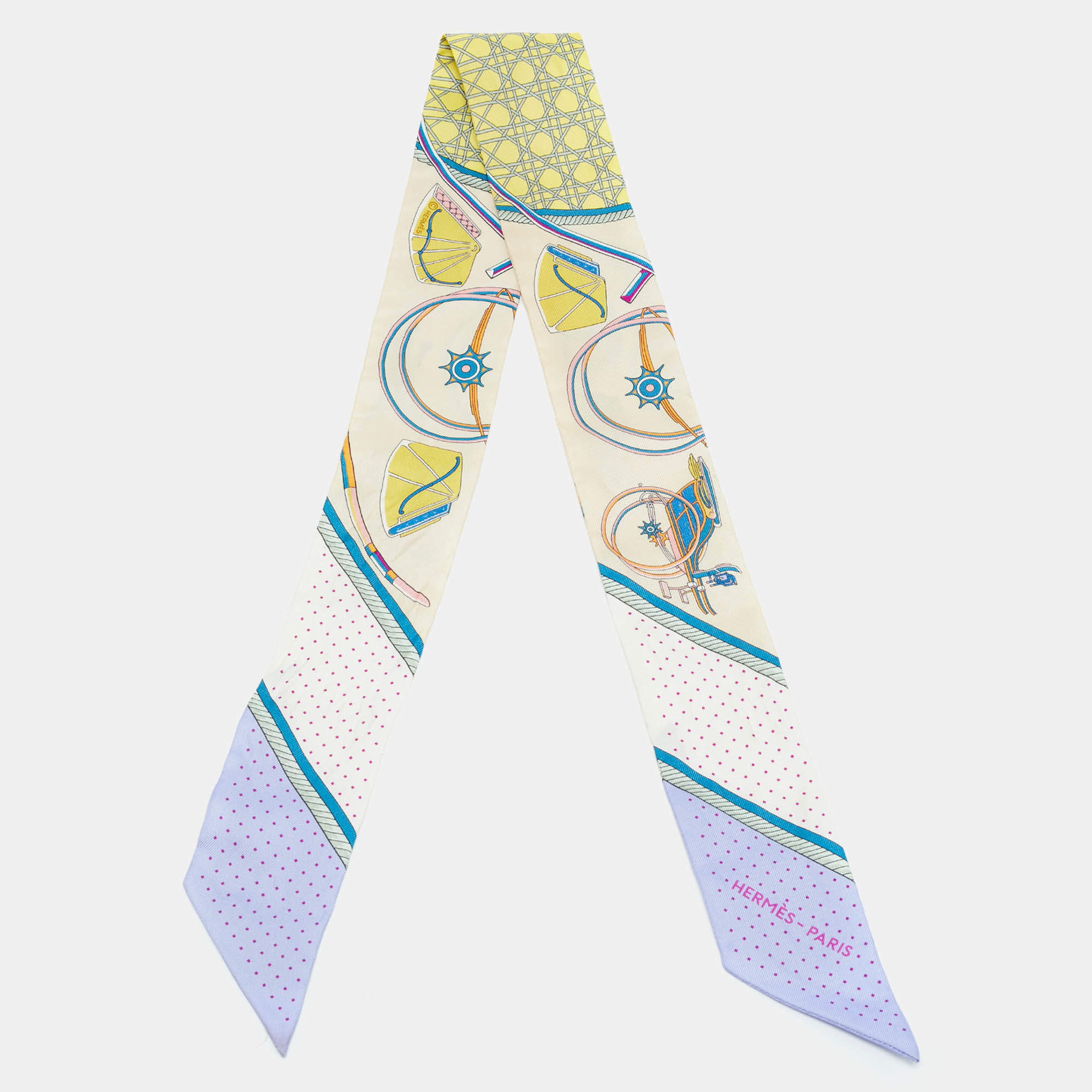 Pre Owned Hermes Beige Silk Les Voitures A Transformation Twilly