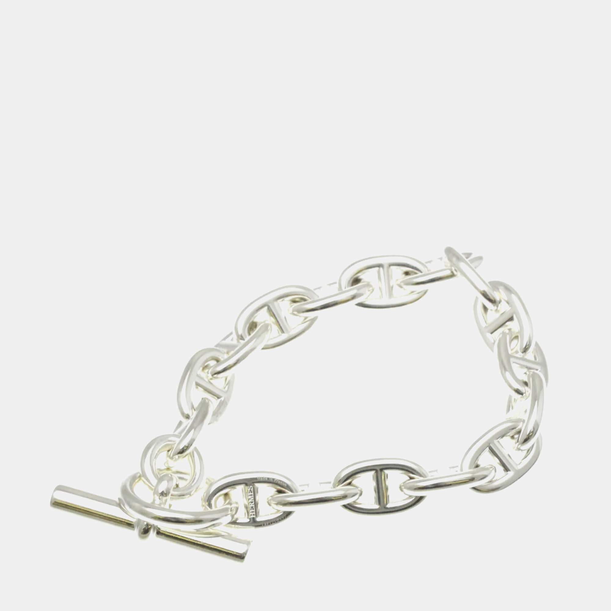 Pre Owned Hermes Chaine D’Ancre MM Silver Charm Bracelet