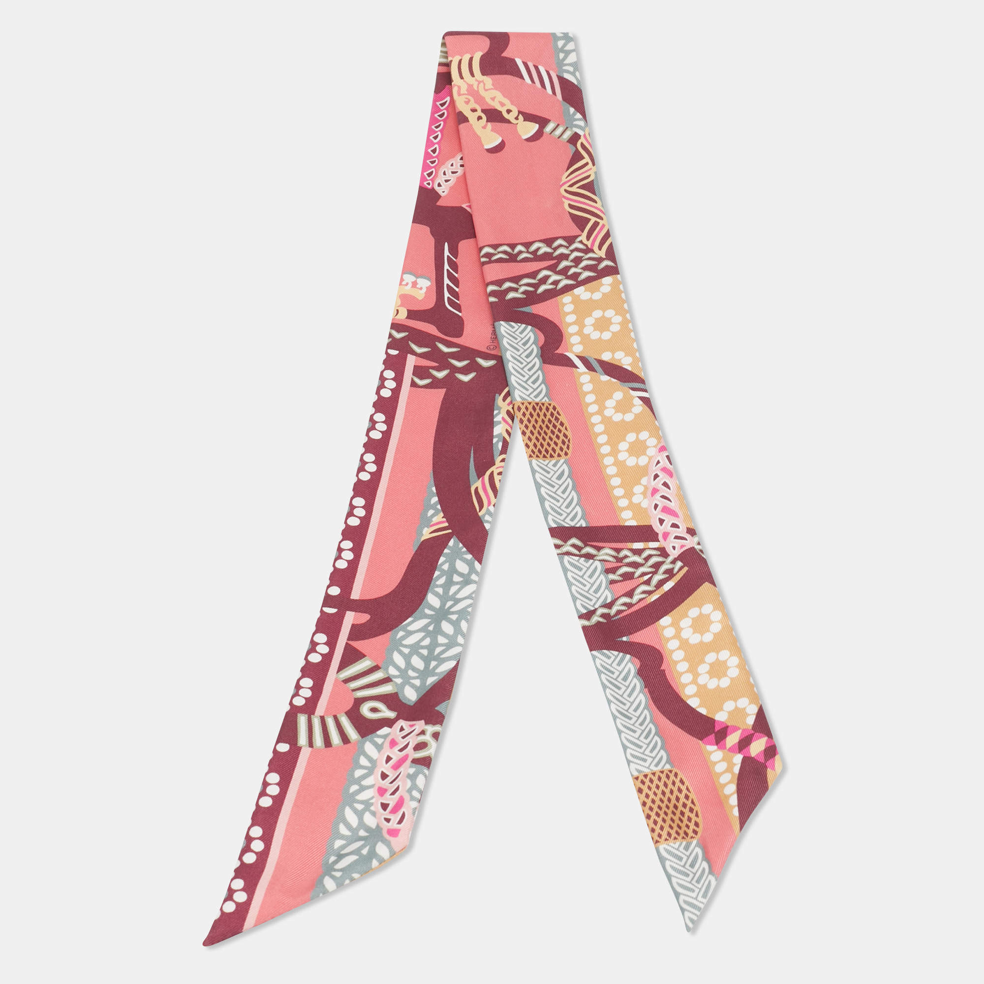 Pre Owned Hermès Rose Pink Fantaisie d'etriers Silk Twilly