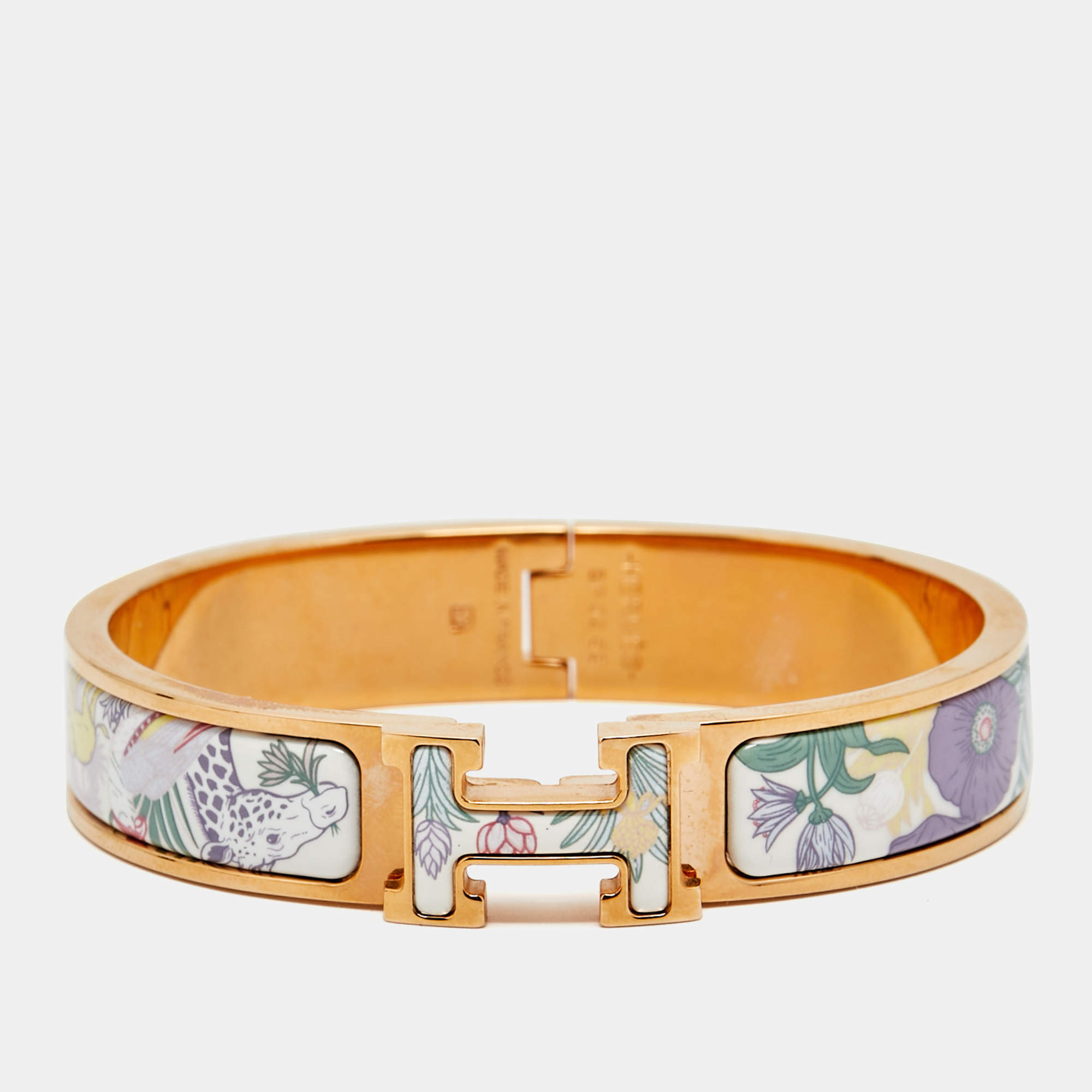 Pre Owned سوار هيرمس كليك إتش إناميل مطلي بالذهب الوردي