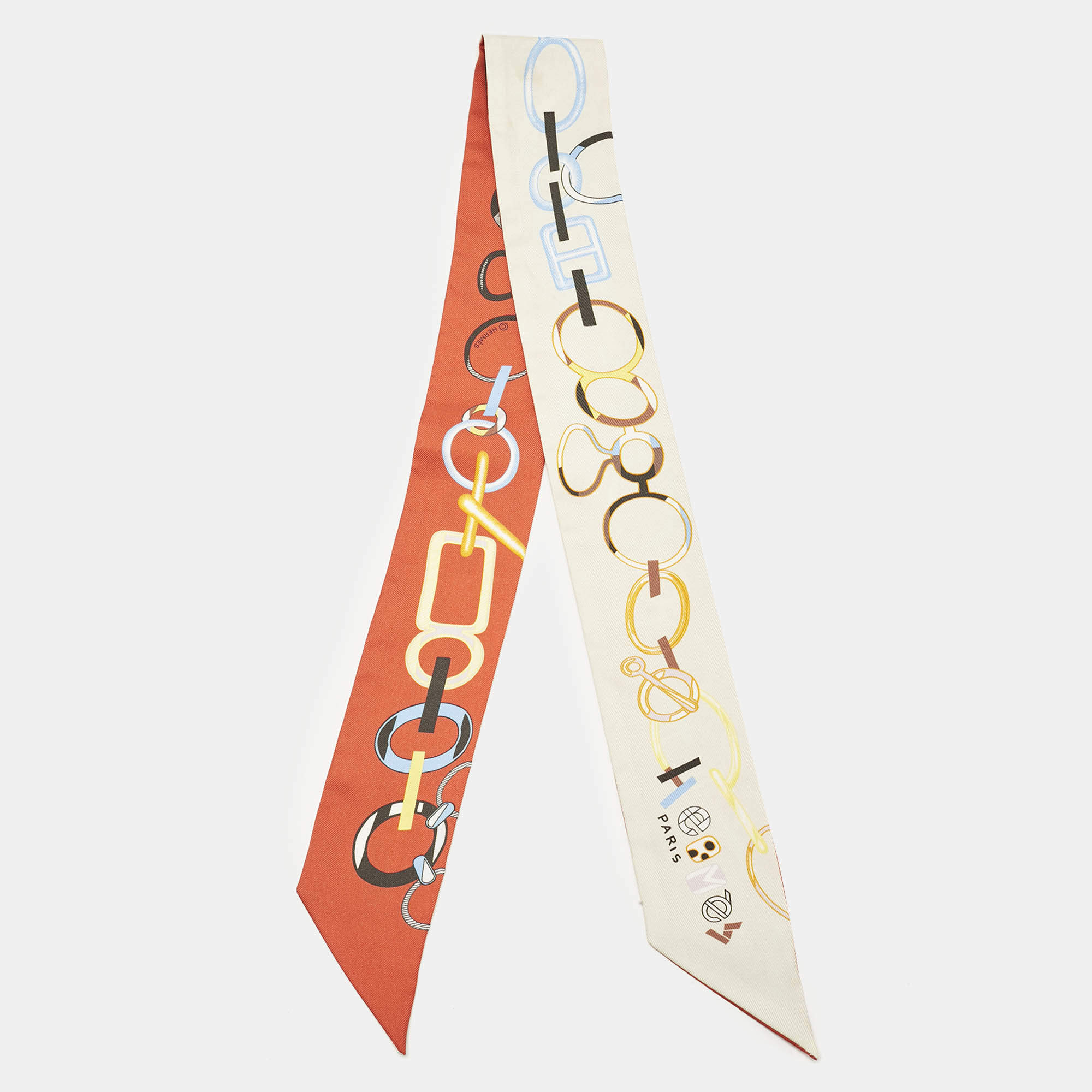 Pre Owned Hermès Orange/Off-White Do re boucles Silk Twilly