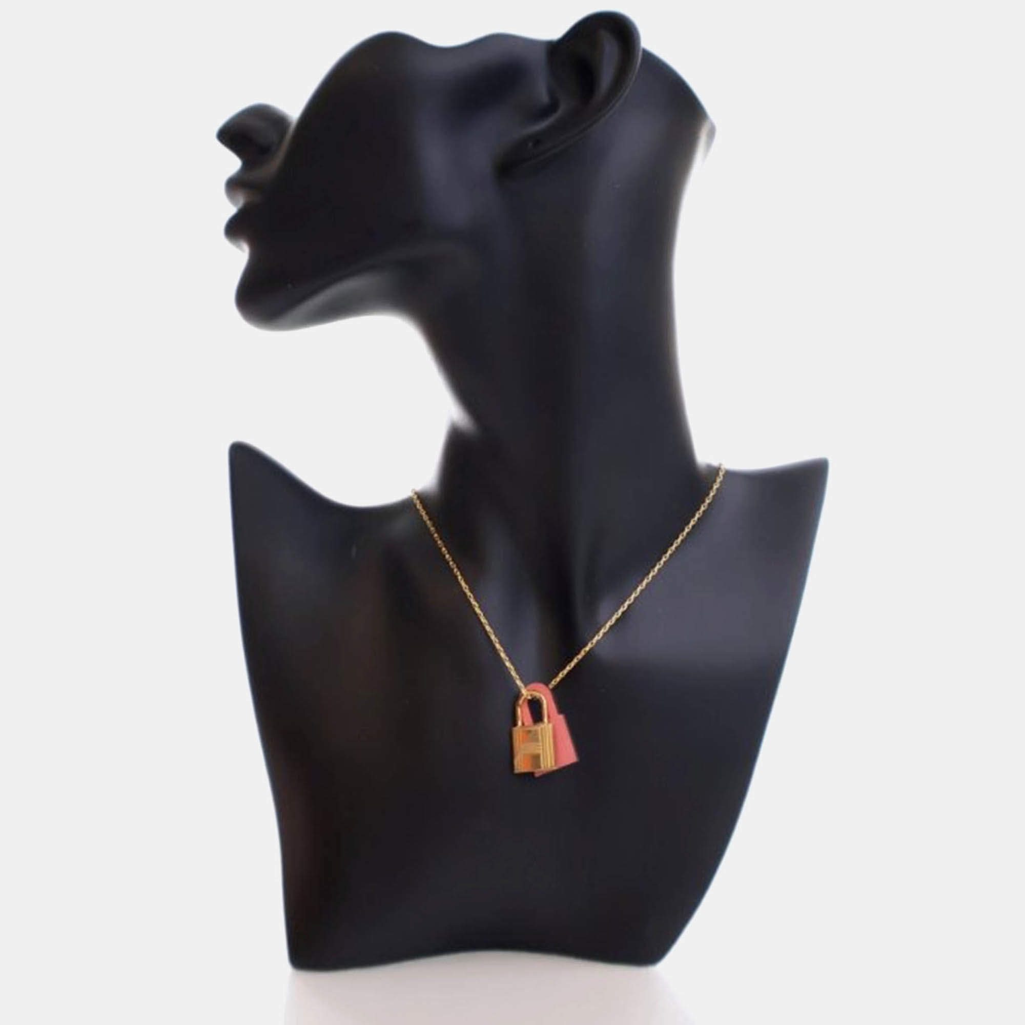Pre Owned Hermes Pink Leather O'Kelly Pendant Necklace