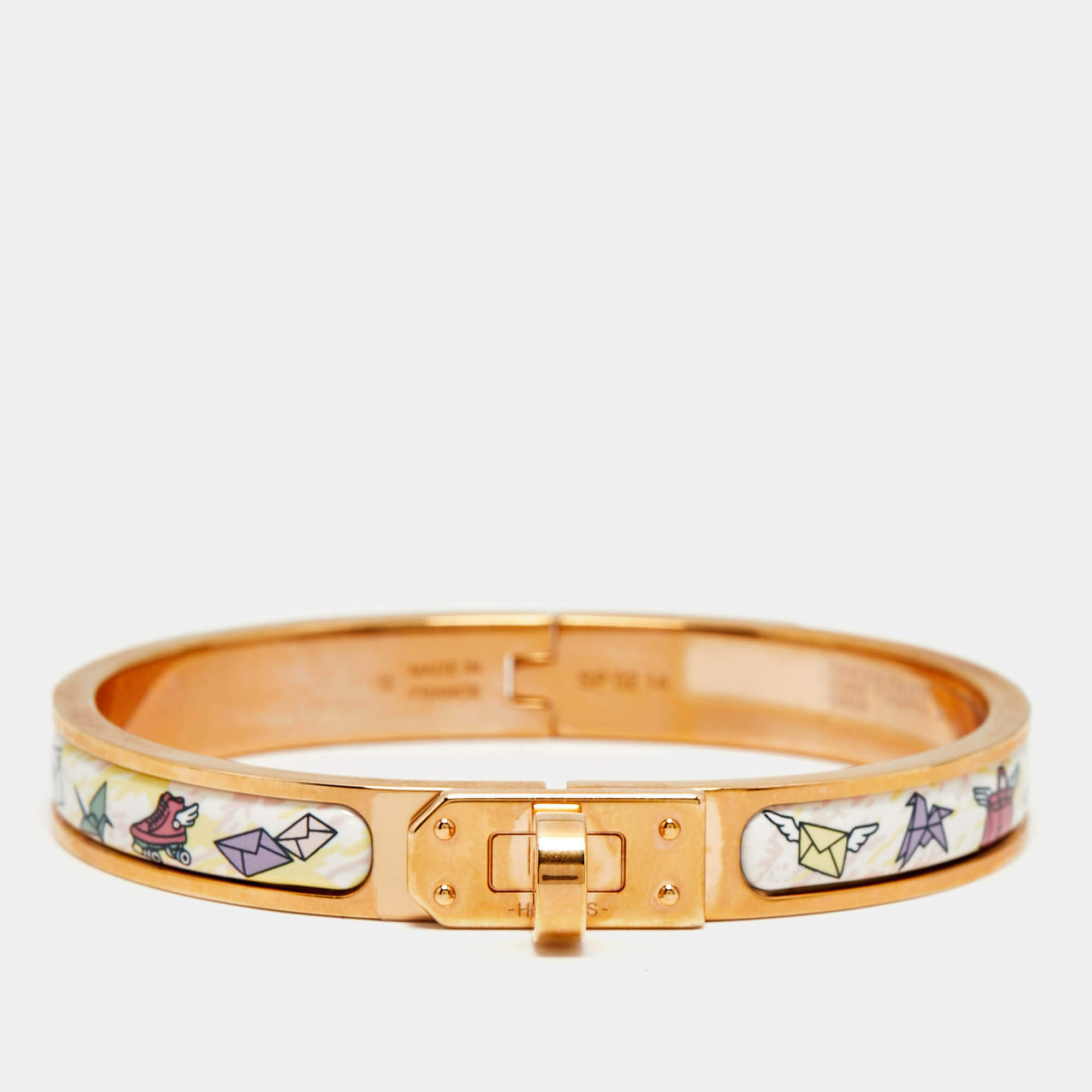 Pre Owned سوار هيرمس ميني كليك كيلي طبعة علم هيرمس مينا مطلية