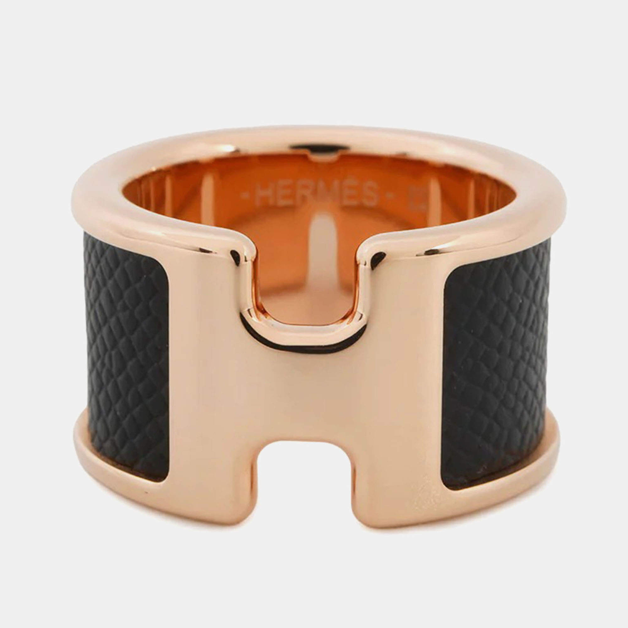 Pre Owned Hermes Orump Ring Size Gm/S Black Veau Madame Metal