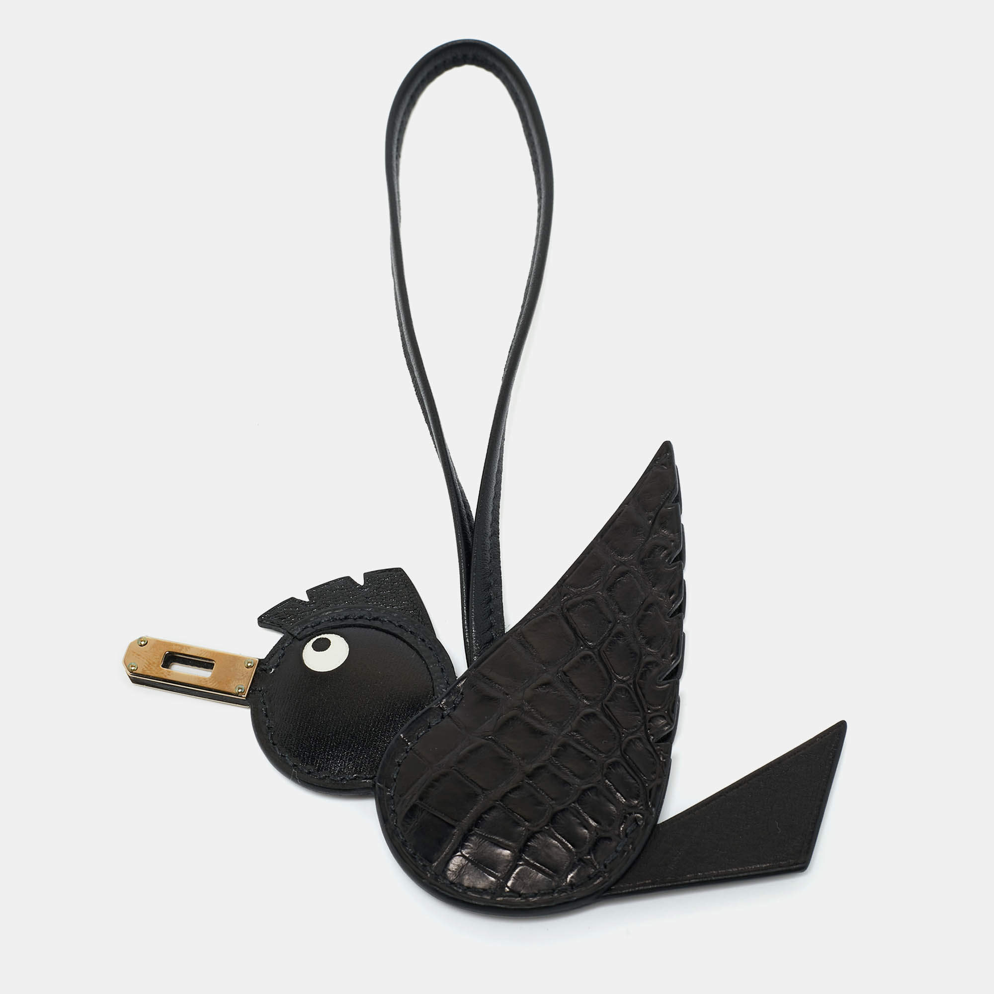 Pre Owned Hermès Noir Alligator and Swift Leather Birdy Bag Charm