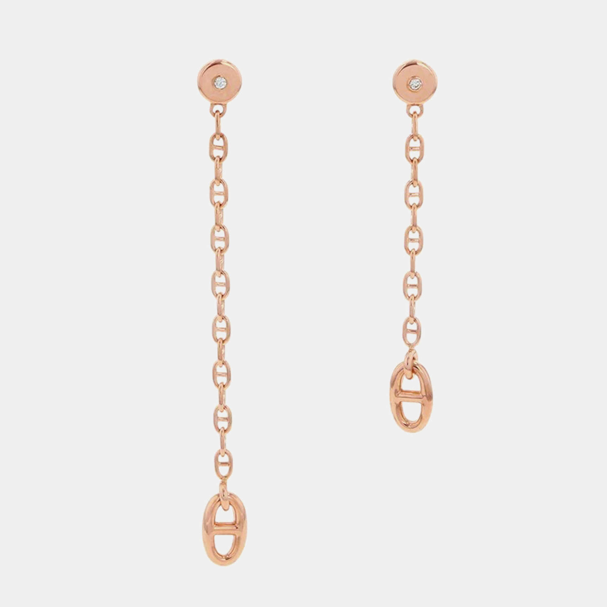 Pre Owned Hermes Chaine D'Ancre New Farandole 18K Pink Gold TPM Earrings 