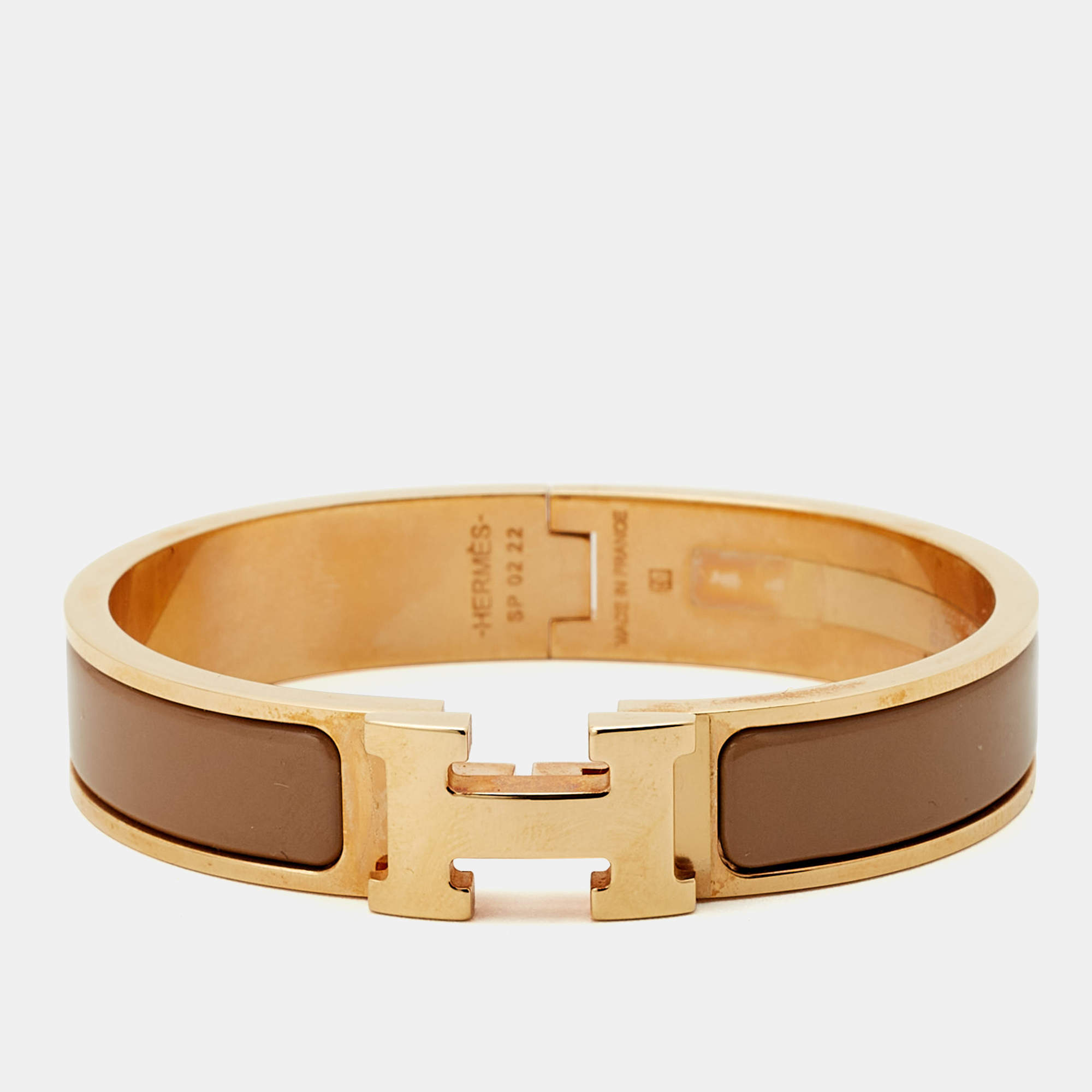 Pre Owned Hermès Clic H Enamel Rose Gold Plated Bracelet