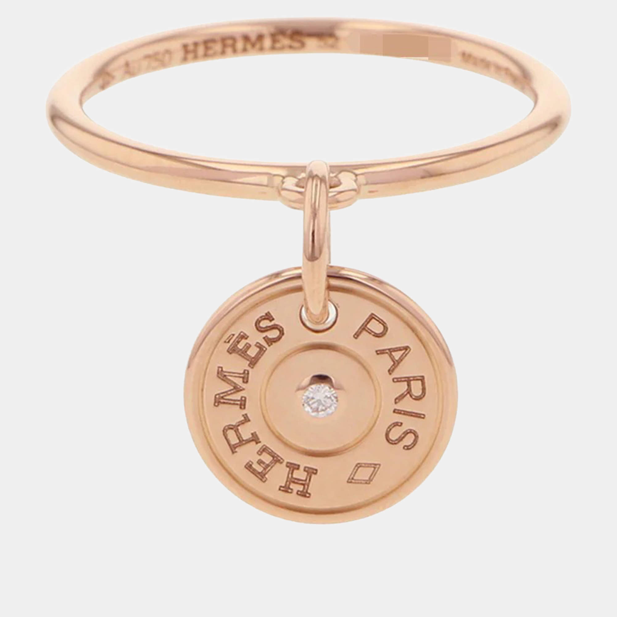 Pre Owned Hermes Gambade Clous De Sel Sellier 18K Pink Gold Ring Size 52 
