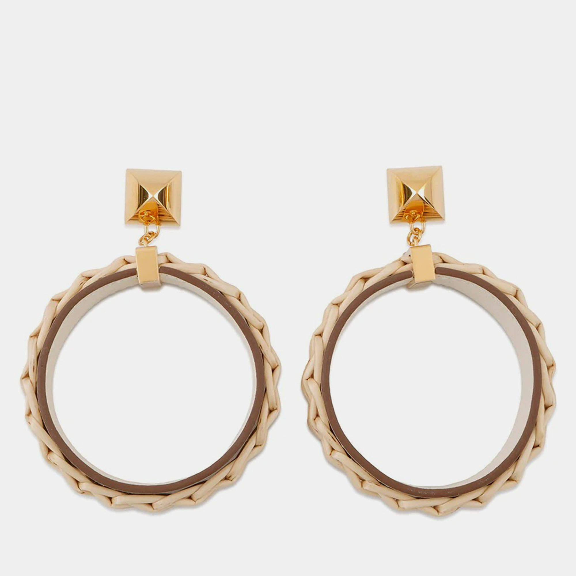Pre Owned Hermes Medor Picnic Earrings Size Gm Nata Vaux Barenia Leather Willow